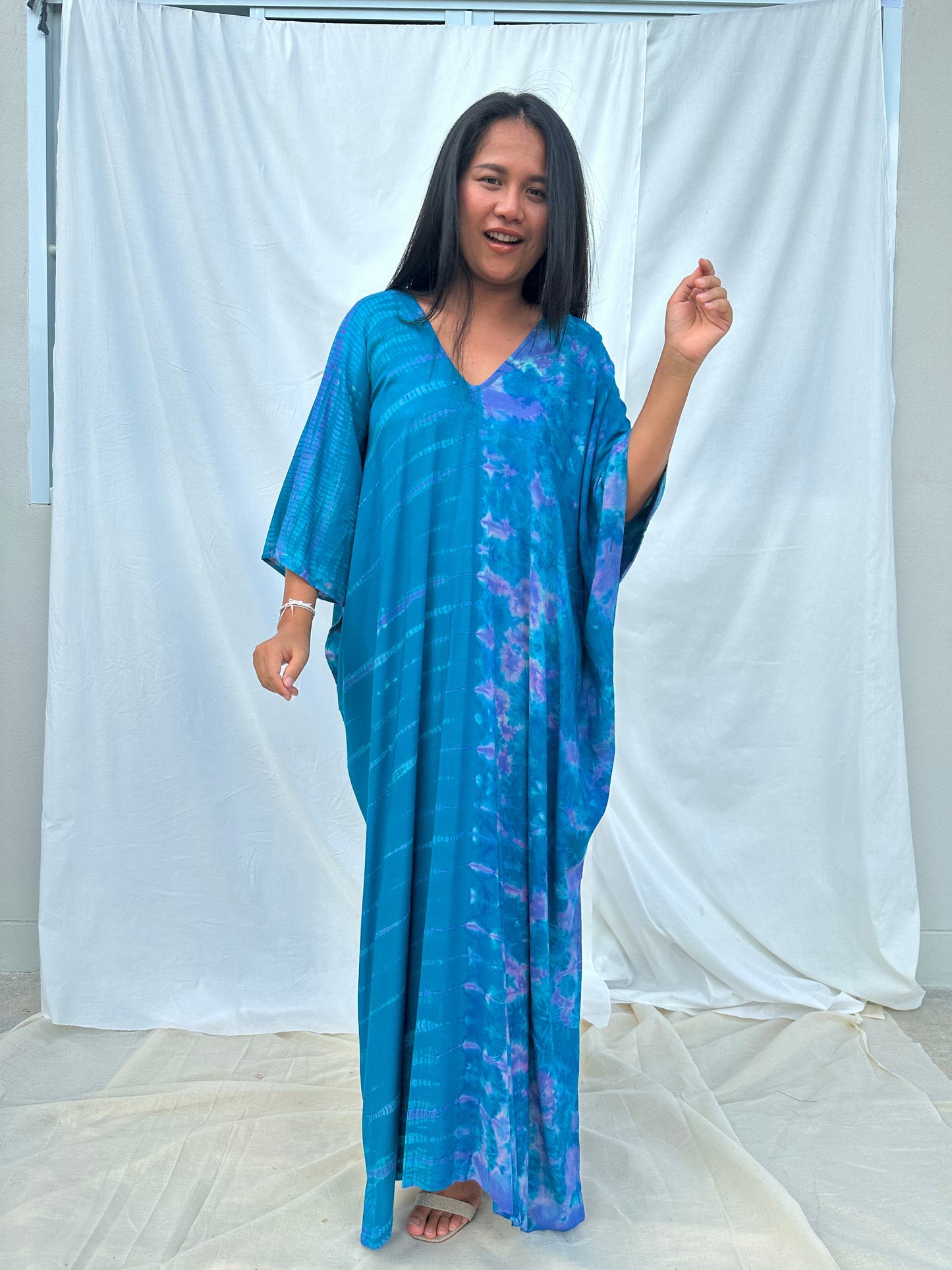 MALA handworks Camila Kaftan in Turquoise Blue Tie Dye