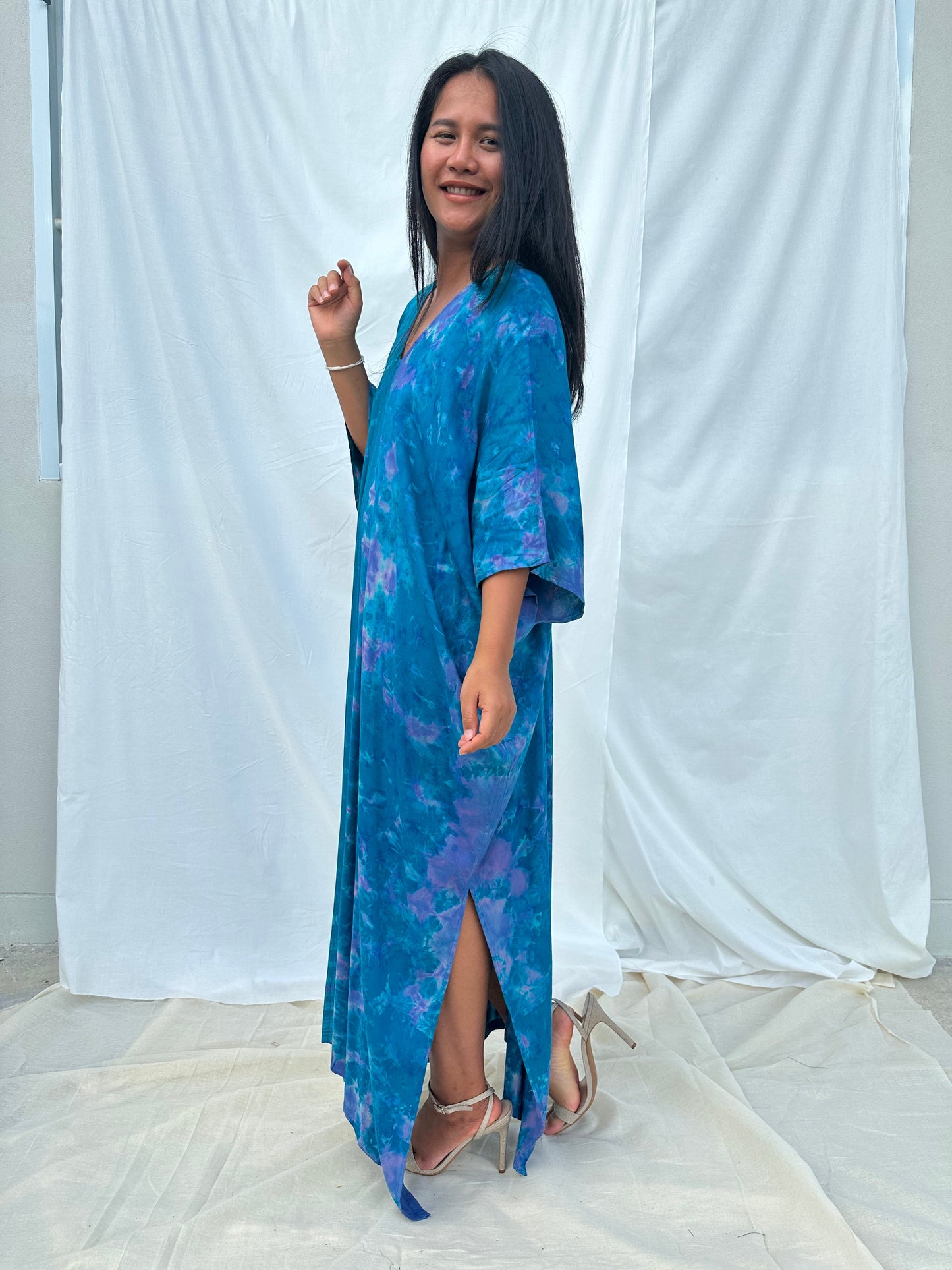 MALA handworks Camila Kaftan in Turquoise Blue Tie Dye