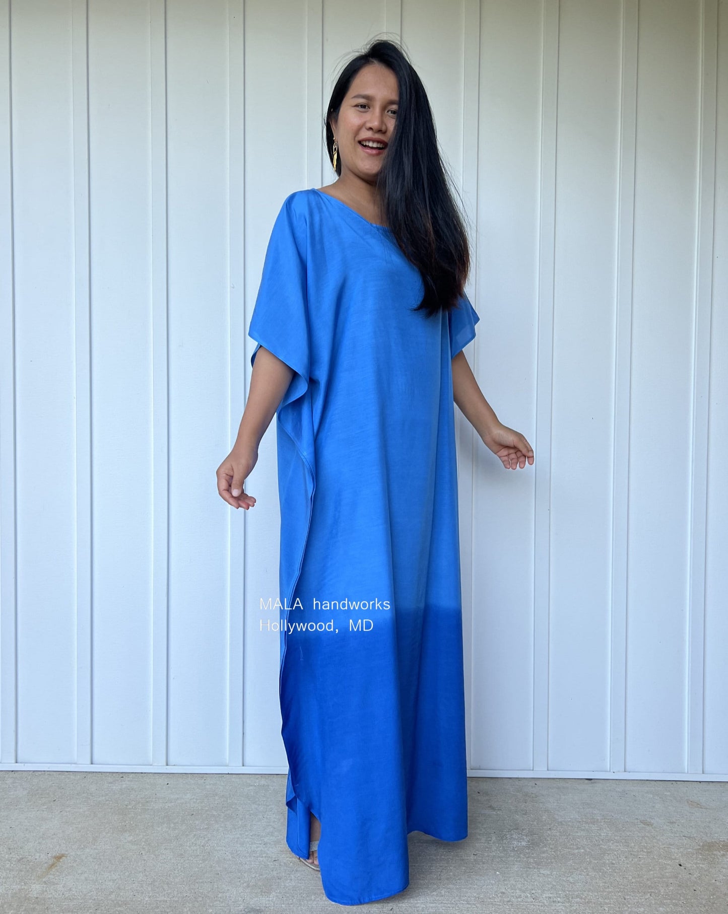 MALA handworks Cora Kaftan in Blue and Hand Painted Batik