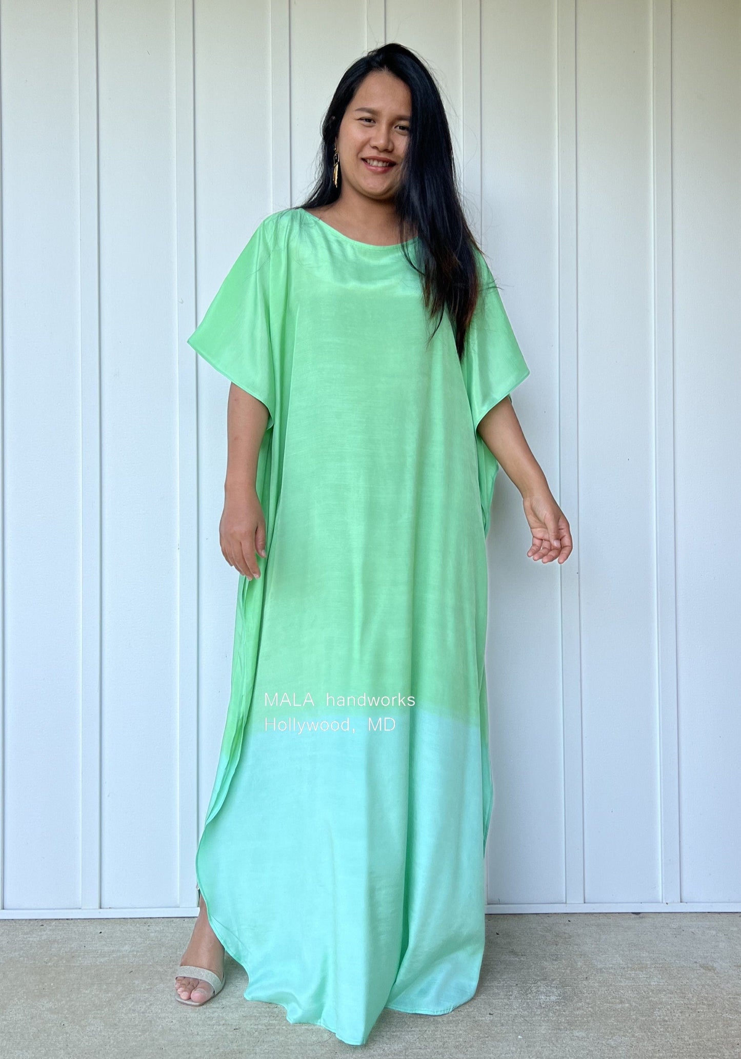 MALA handworks Cora Kaftan in Green and Hand Painted Batik