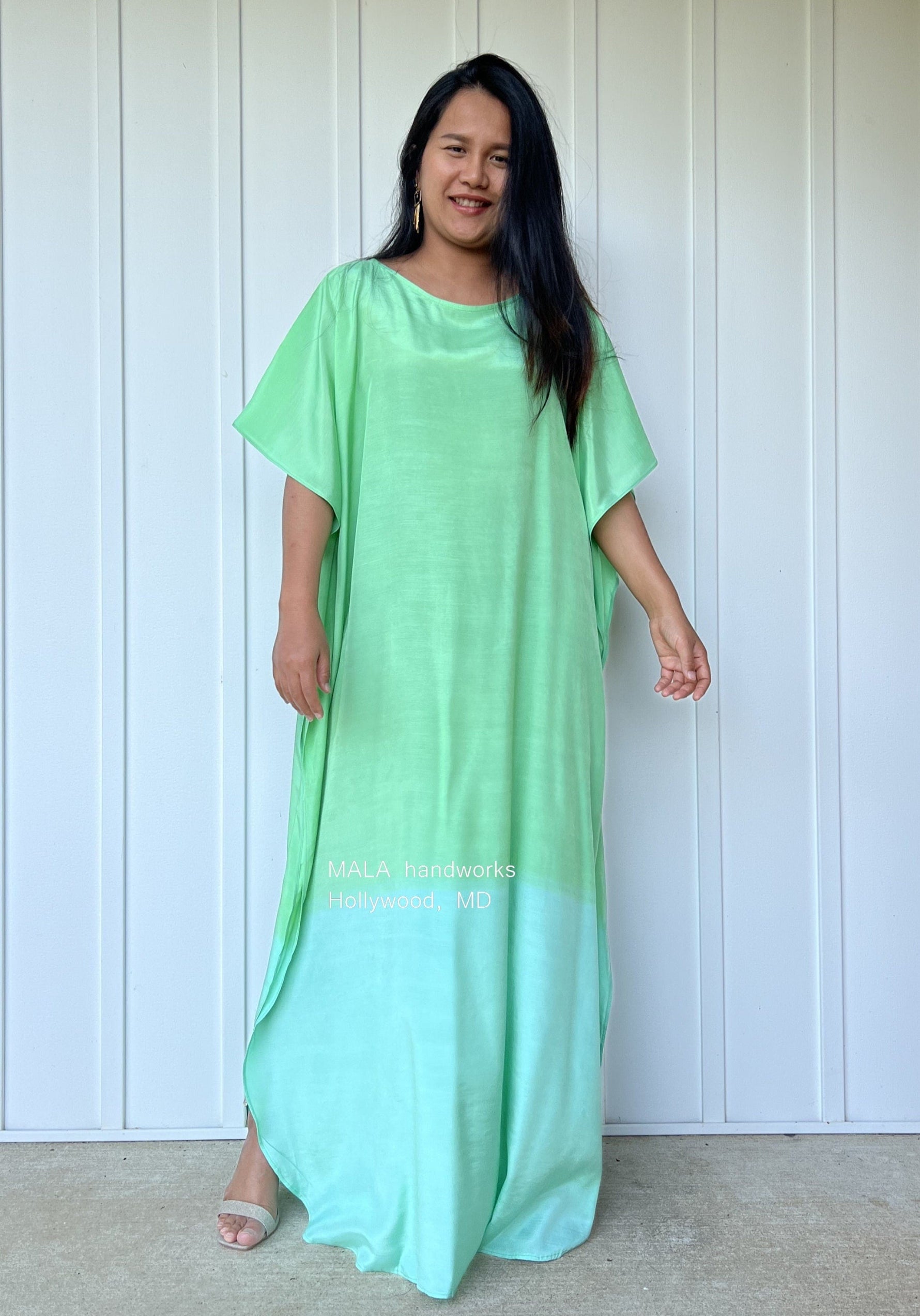 MALA handworks Cora Kaftan in Green and Hand Painted Batik