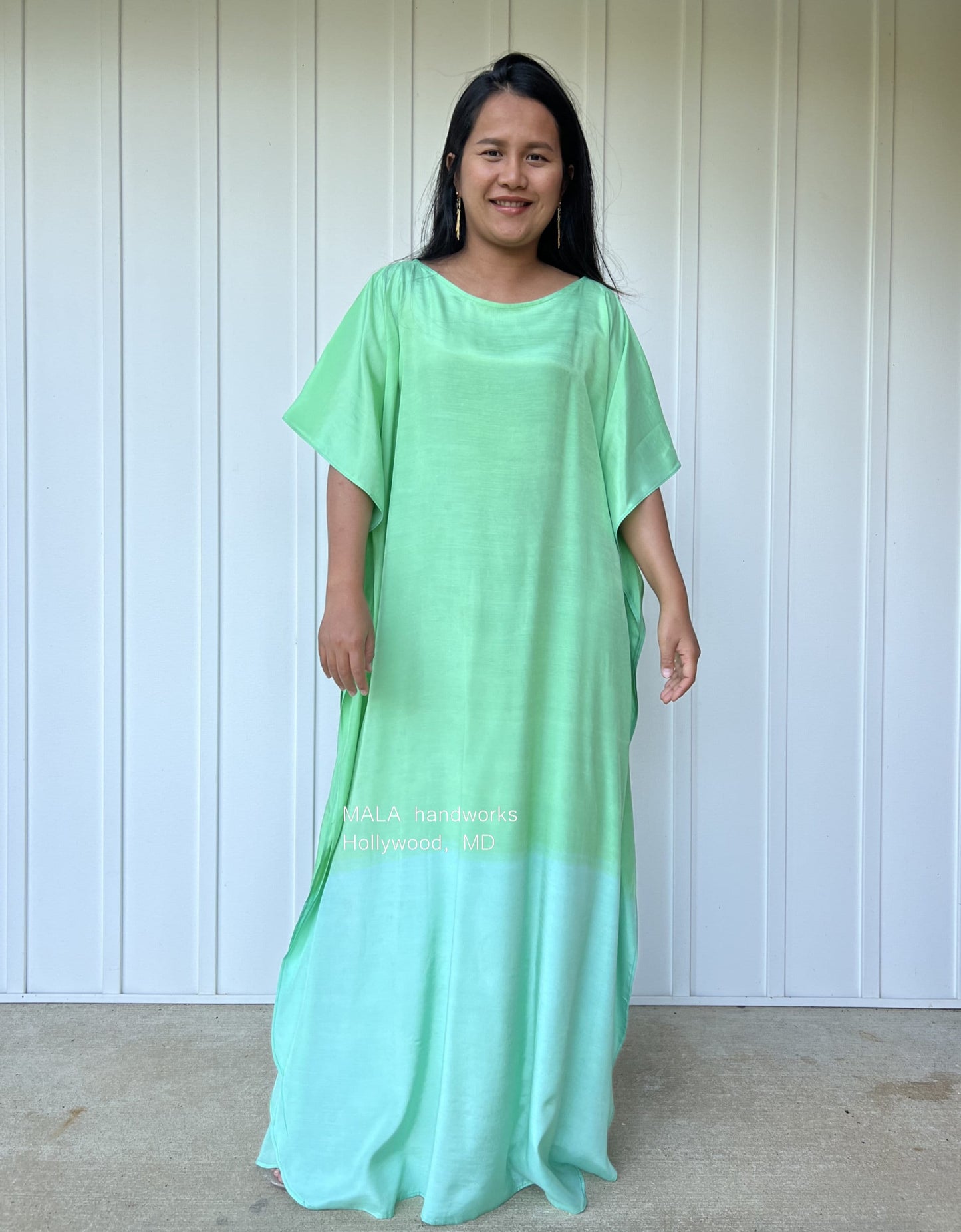 MALA handworks Cora Kaftan in Green and Hand Painted Batik