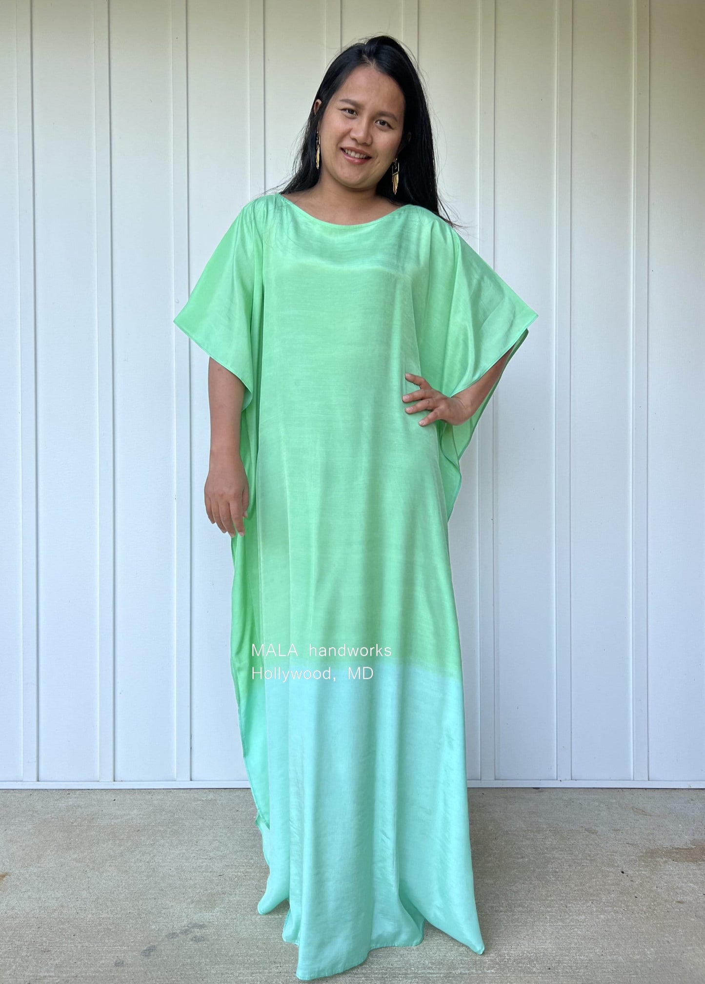 MALA handworks Cora Kaftan in Green and Hand Painted Batik