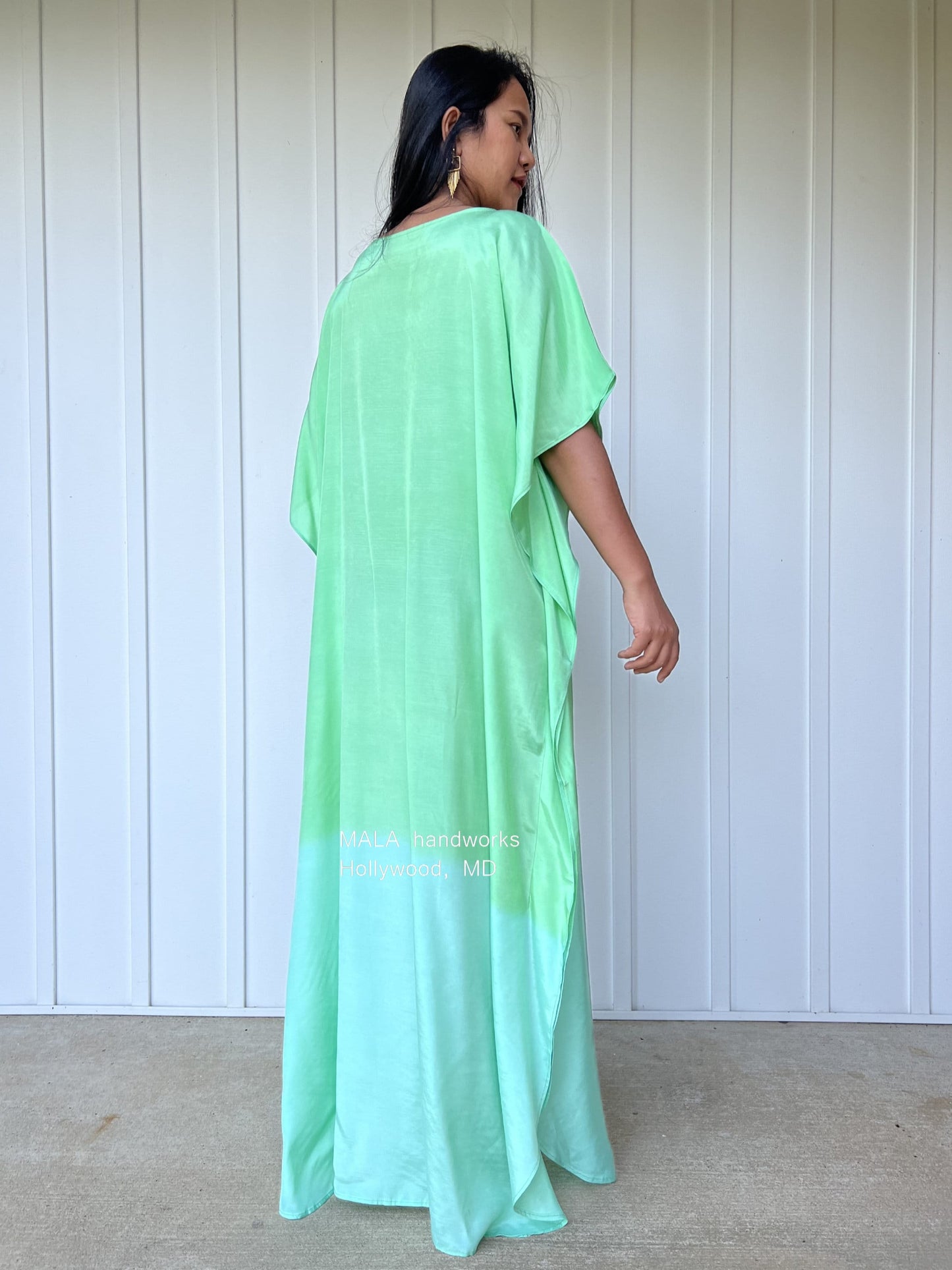 MALA handworks Cora Kaftan in Green and Hand Painted Batik