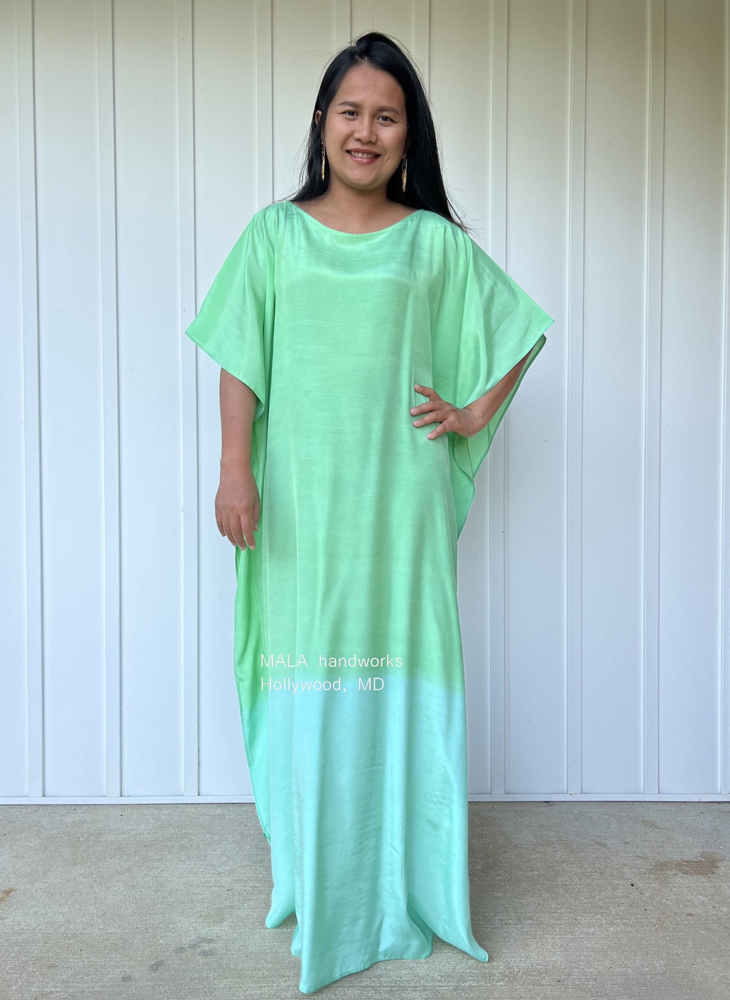 MALA handworks Cora Kaftan in Green and Hand Painted Batik