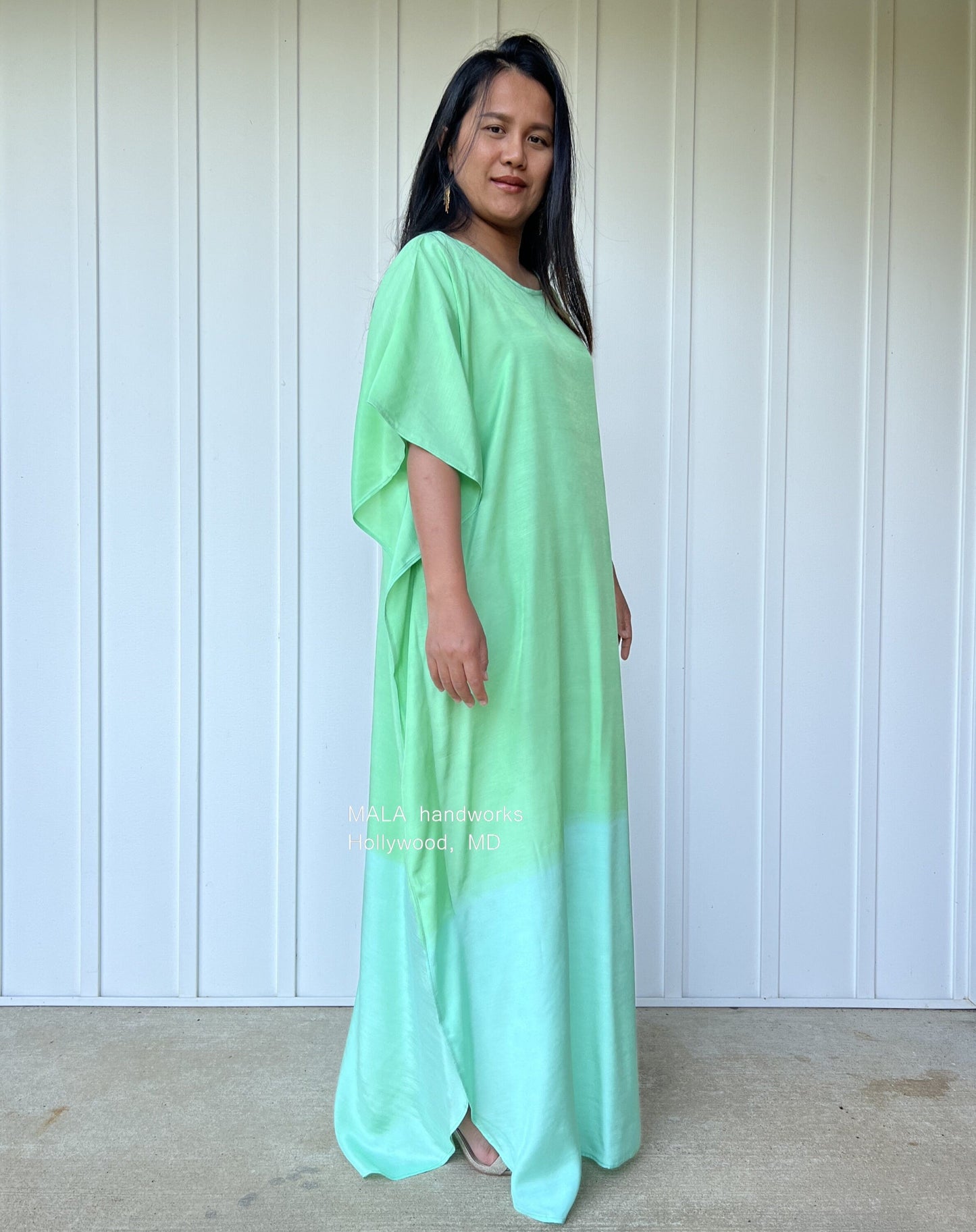 MALA handworks Cora Kaftan in Green and Hand Painted Batik