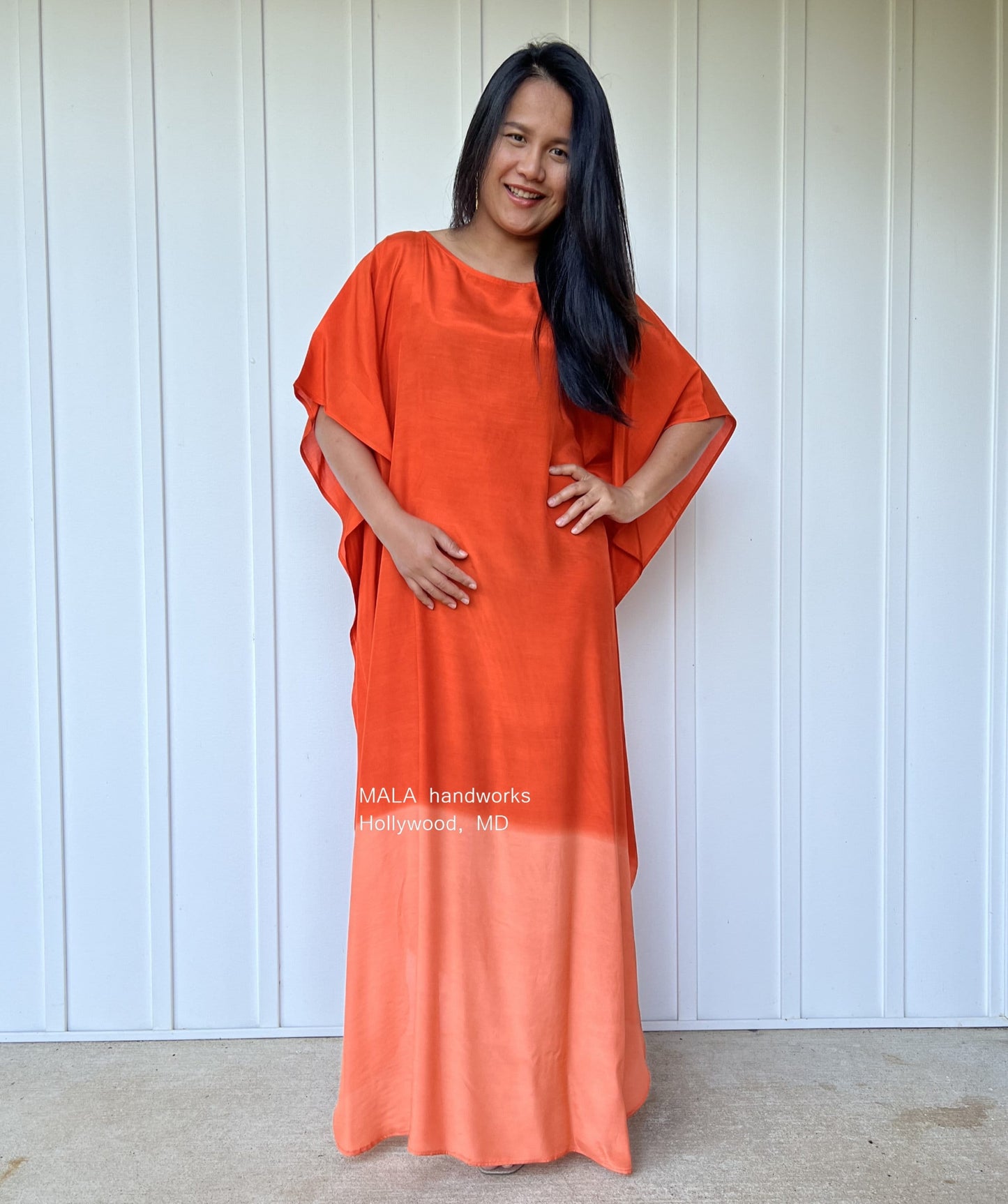 MALA handworks Cora Kaftan in Orange and Hand Painted Batik