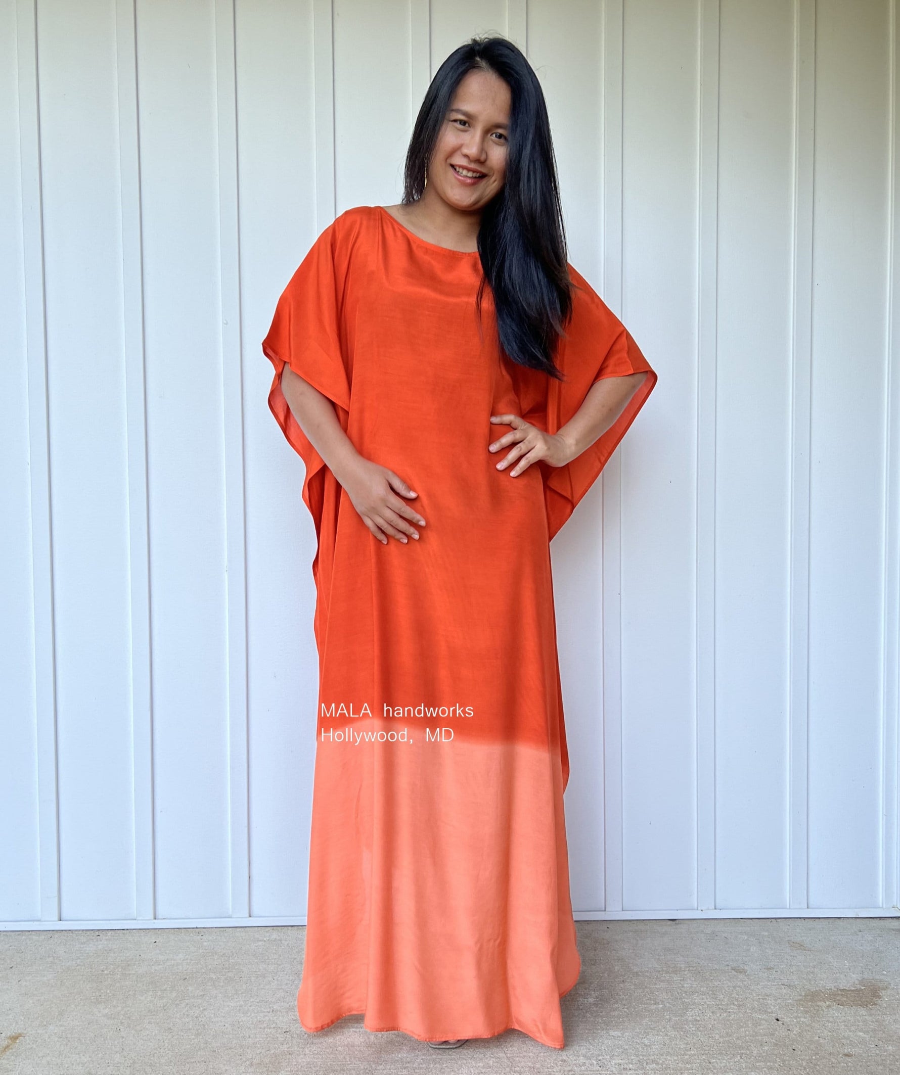 MALA handworks Cora Kaftan in Orange and Hand Painted Batik