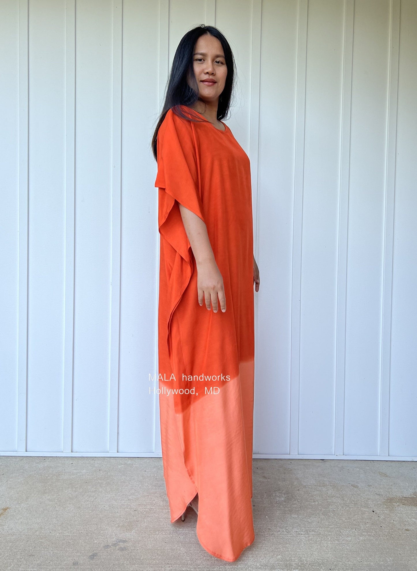 MALA handworks Cora Kaftan in Orange and Hand Painted Batik