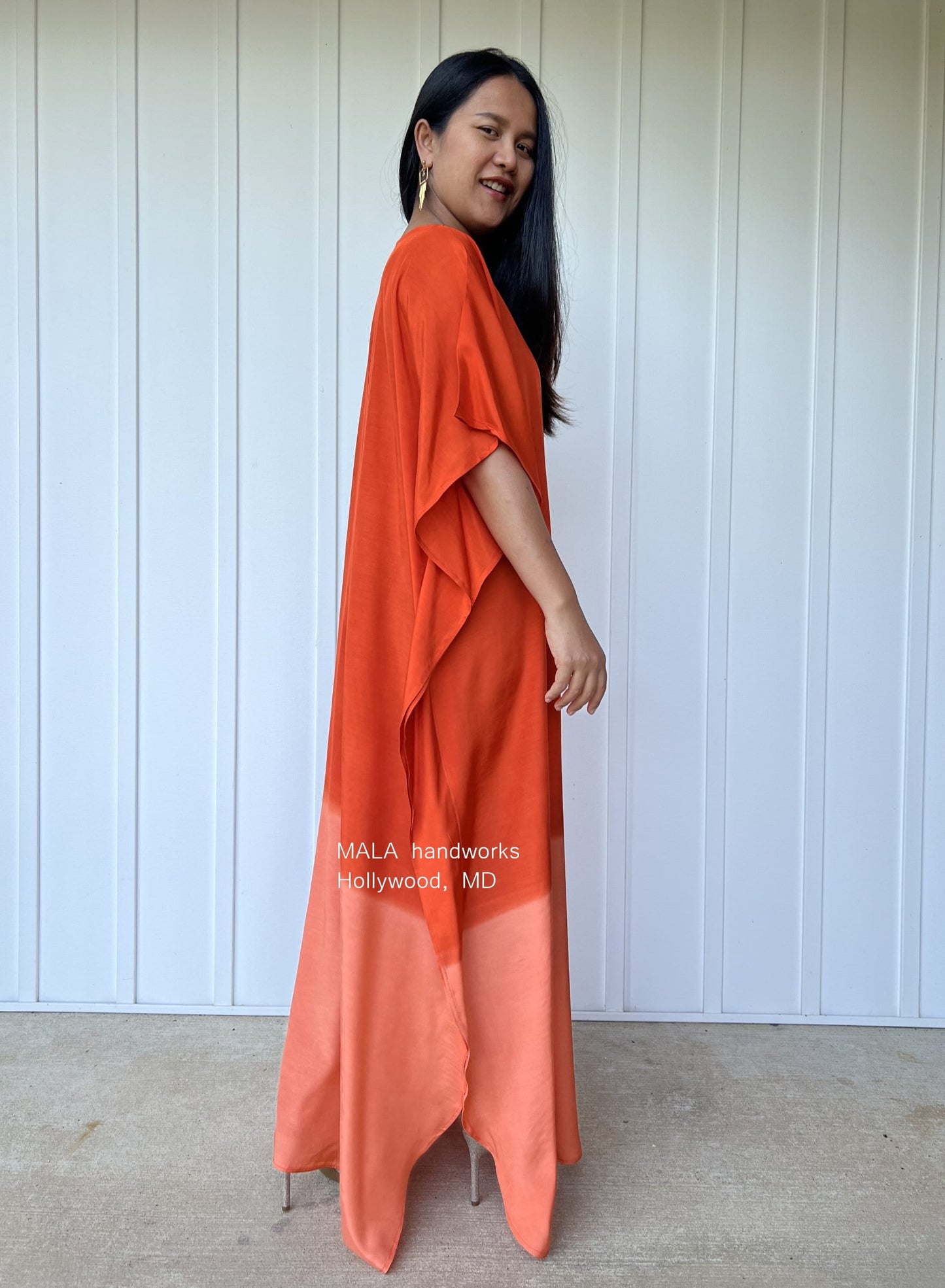MALA handworks Cora Kaftan in Orange and Hand Painted Batik
