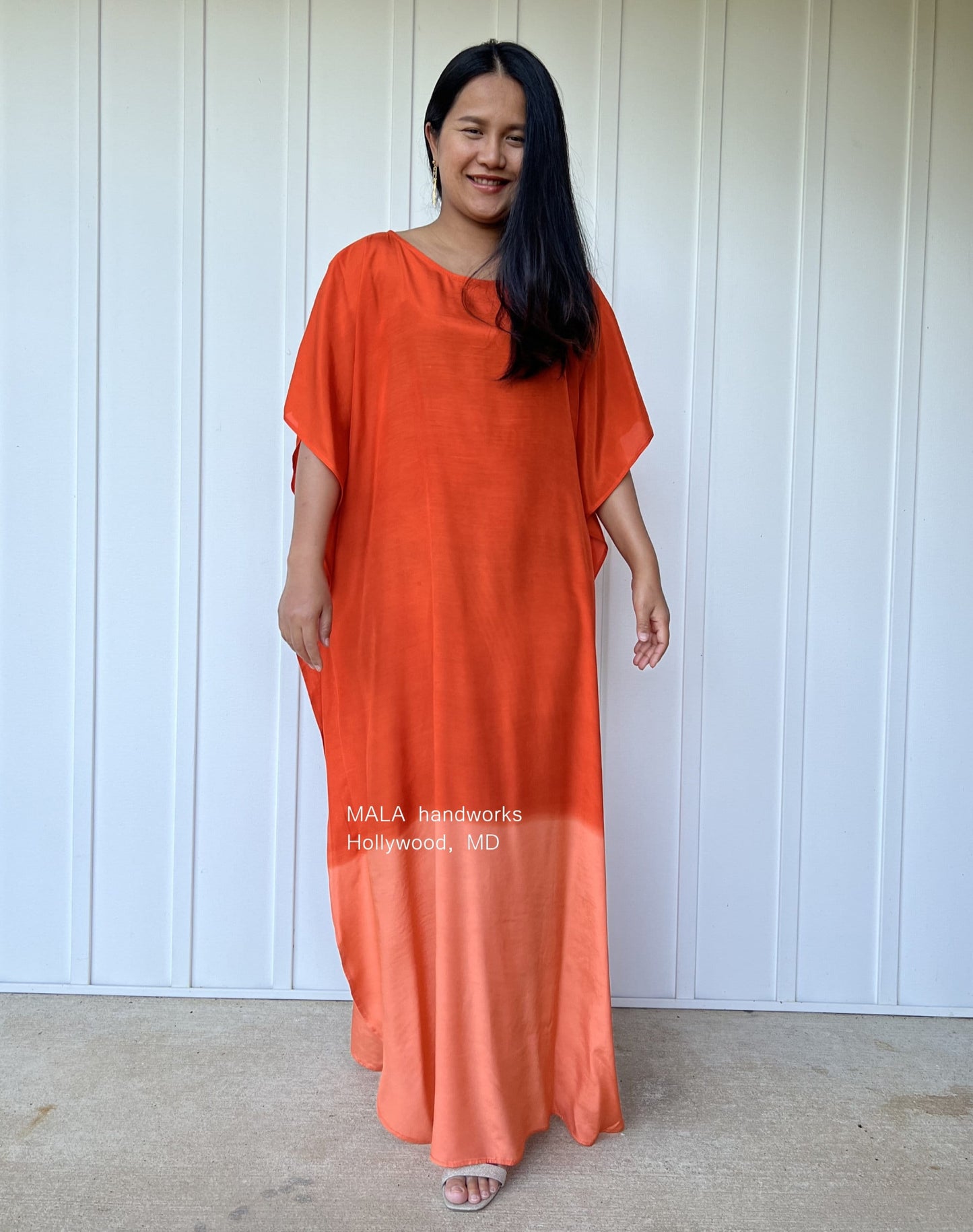 MALA handworks Cora Kaftan in Orange and Hand Painted Batik