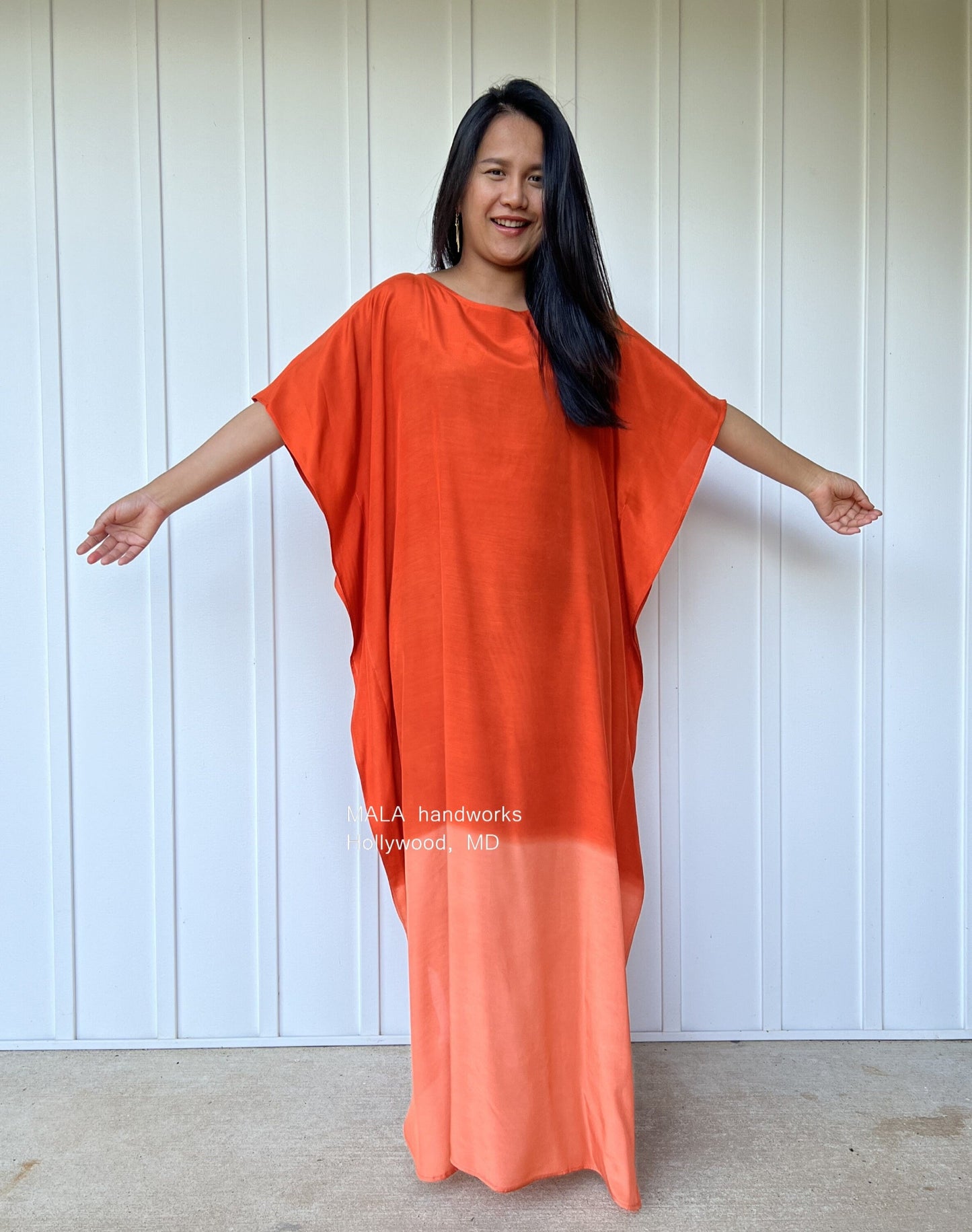 MALA handworks Cora Kaftan in Orange and Hand Painted Batik