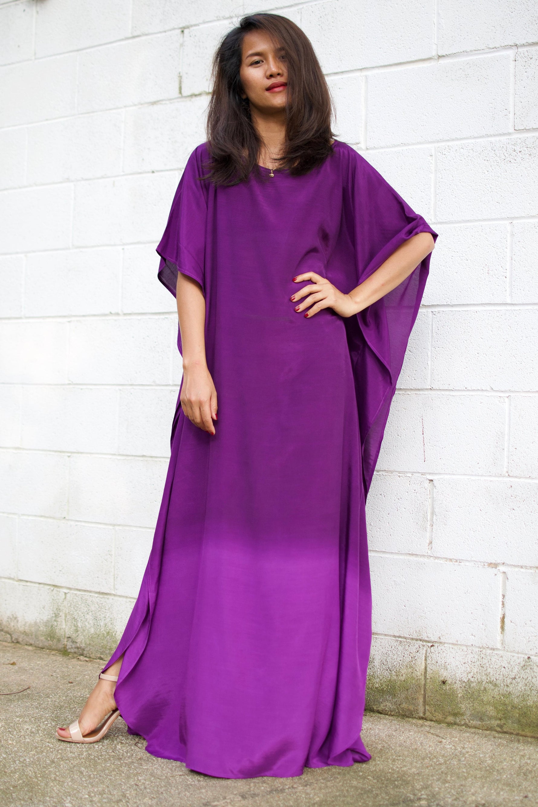 MALA handworks Cora Kaftan in Purple and Hand Painted Batik