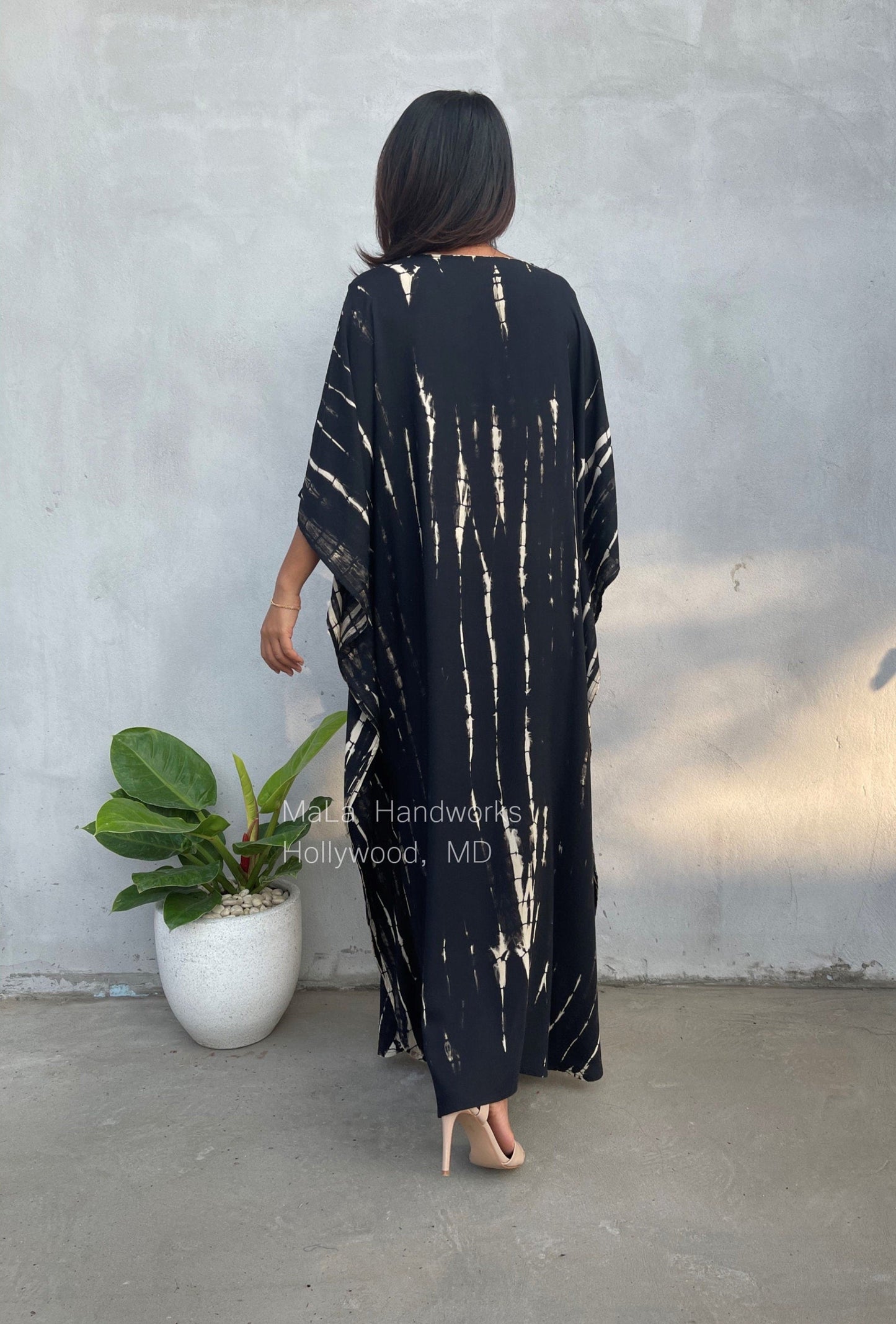 MALA handworks Eva Kaftan in Black Tie Dye