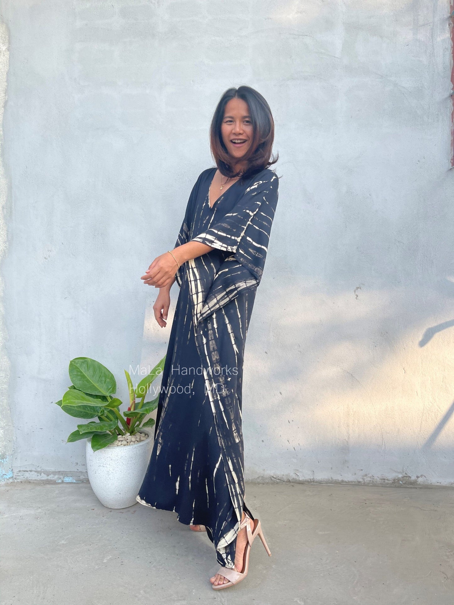 MALA handworks Eva Kaftan in Black Tie Dye