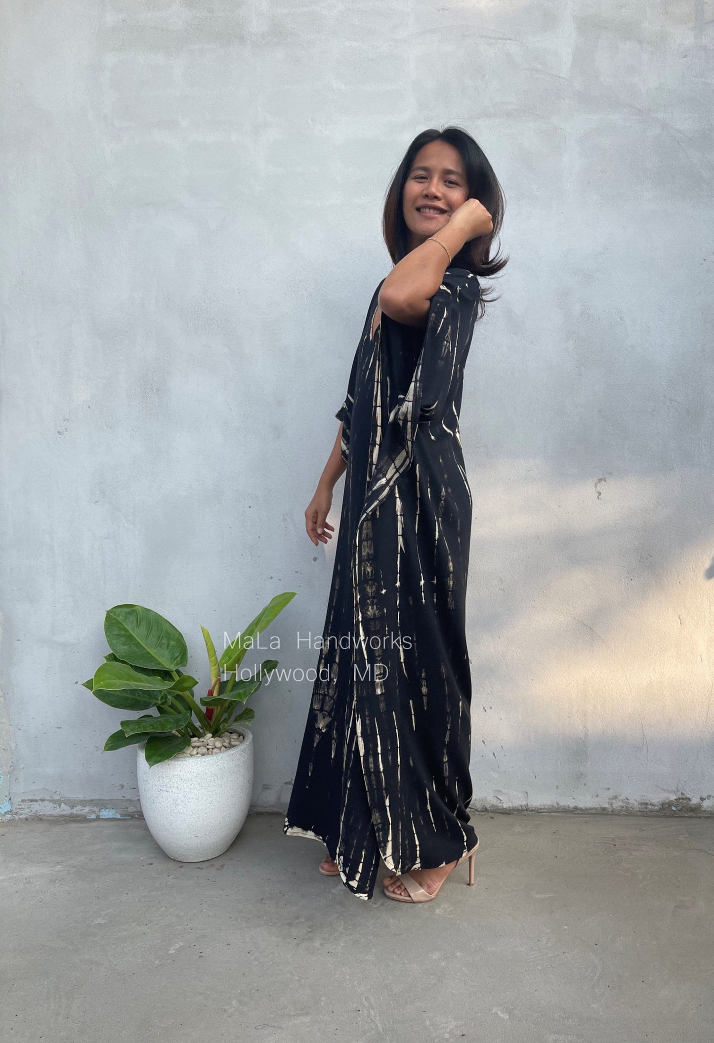 MALA handworks Eva Kaftan in Black Tie Dye