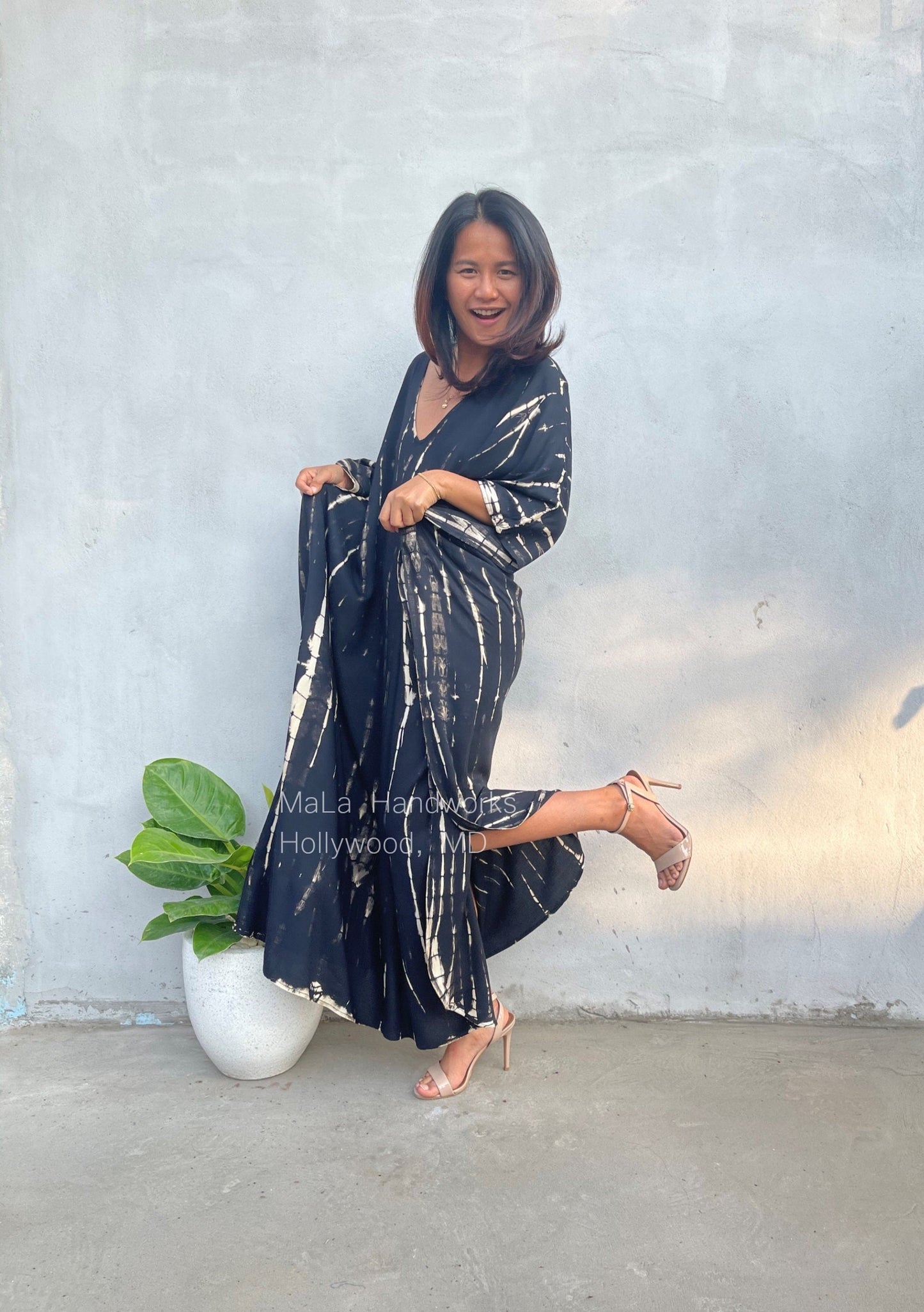 MALA handworks Eva Kaftan in Black Tie Dye