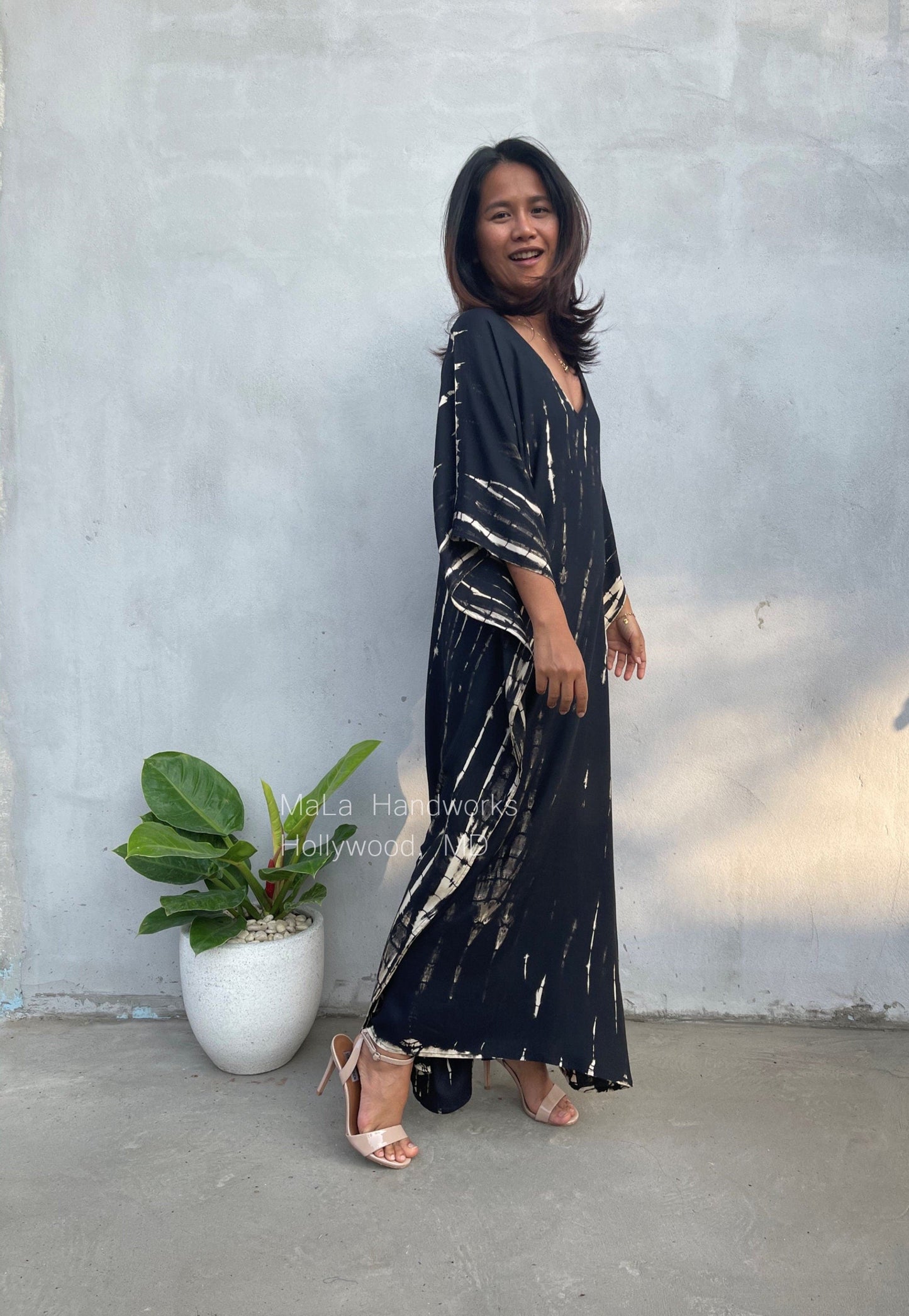 MALA handworks Eva Kaftan in Black Tie Dye