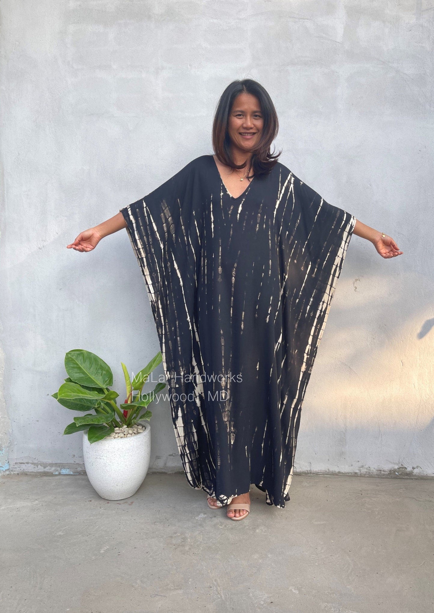 MALA handworks Eva Kaftan in Black Tie Dye