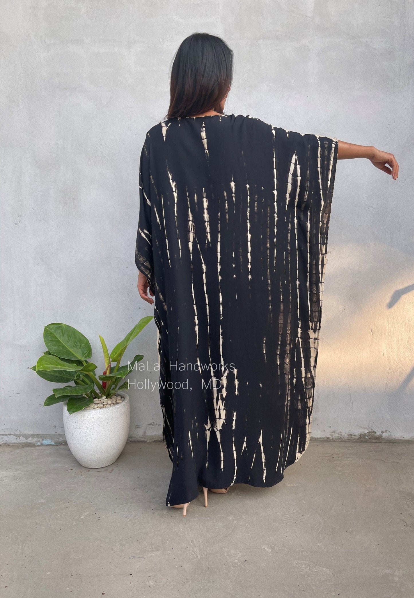 MALA handworks Eva Kaftan in Black Tie Dye