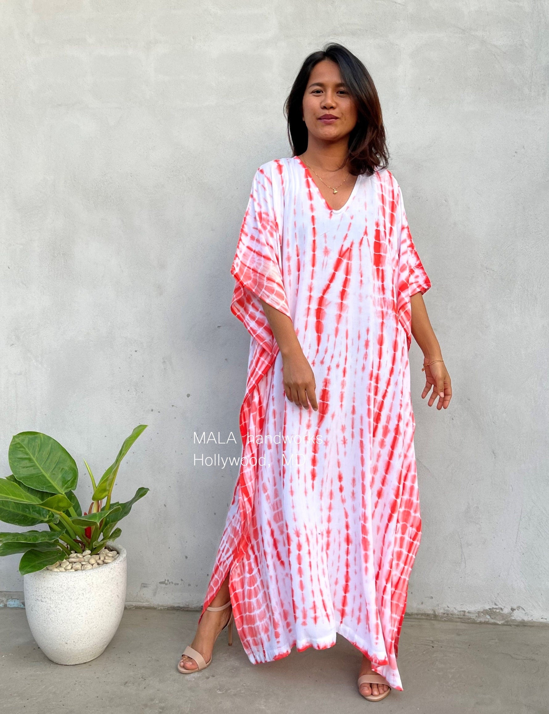 MALA handworks Eva Kaftan in White and Orange Tie Dye