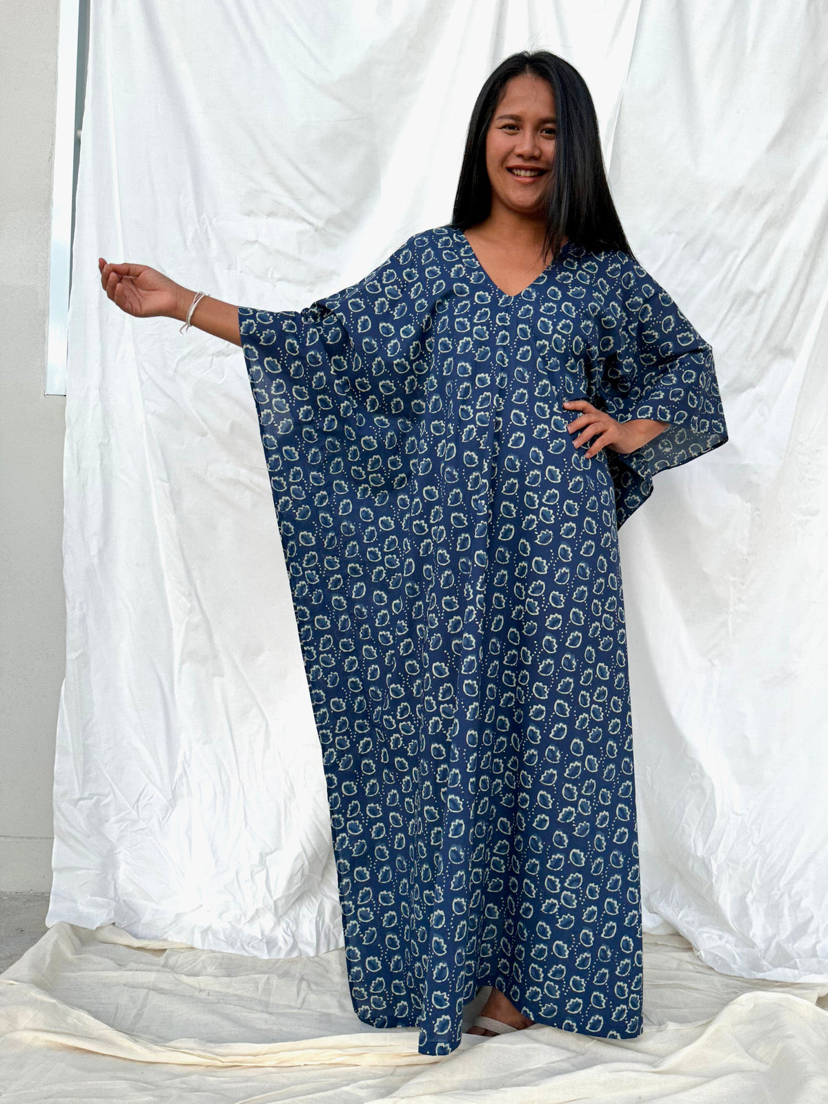 MALA handworks  56 Evelyn Kaftan in Black and White Pattern