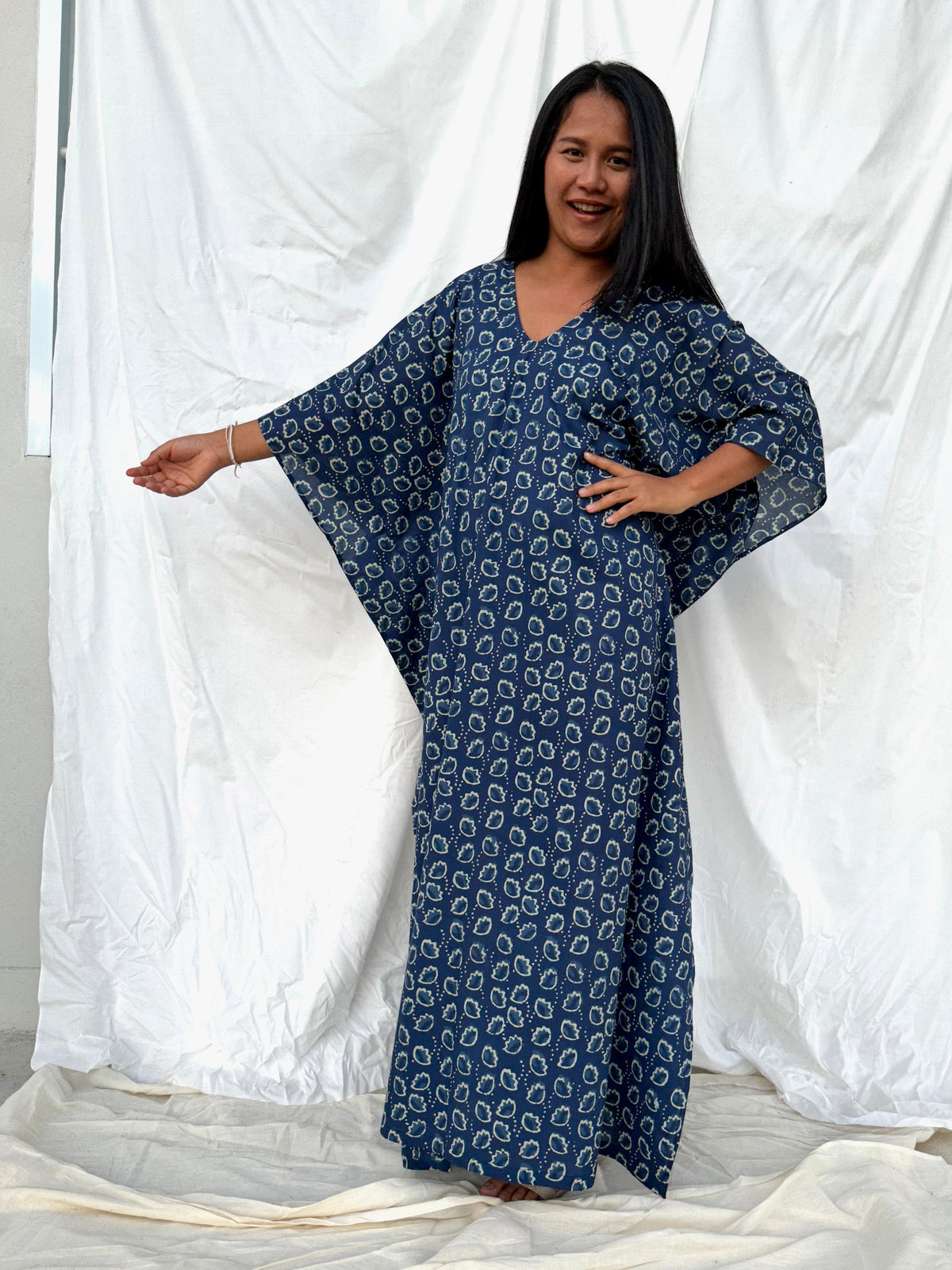 MALA handworks  56 Evelyn Kaftan in Black and White Pattern