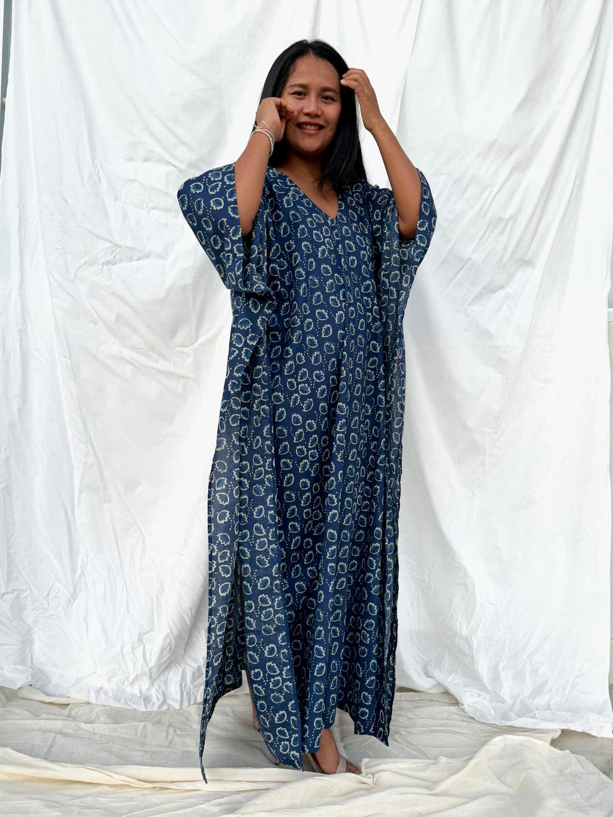 MALA handworks  56 Evelyn Kaftan in Black and White Pattern