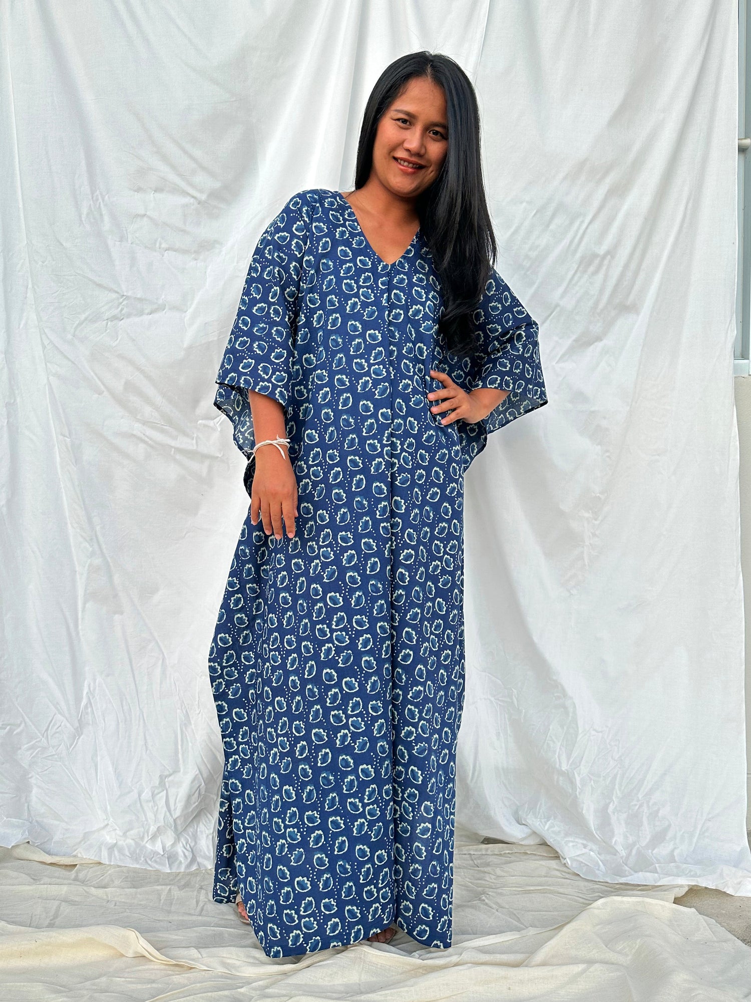 MALA handworks  56 Evelyn Kaftan in Black and White Pattern