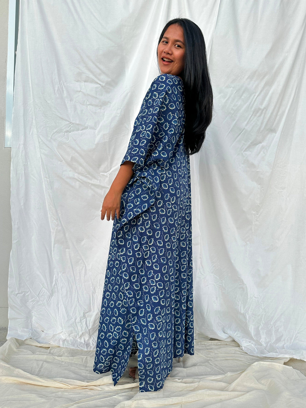MALA handworks  56 Evelyn Kaftan in Black and White Pattern