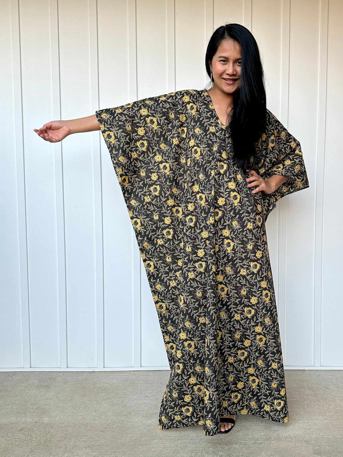 MALA handworks  56 Evelyn Kaftan in Black and Yellow Pattern