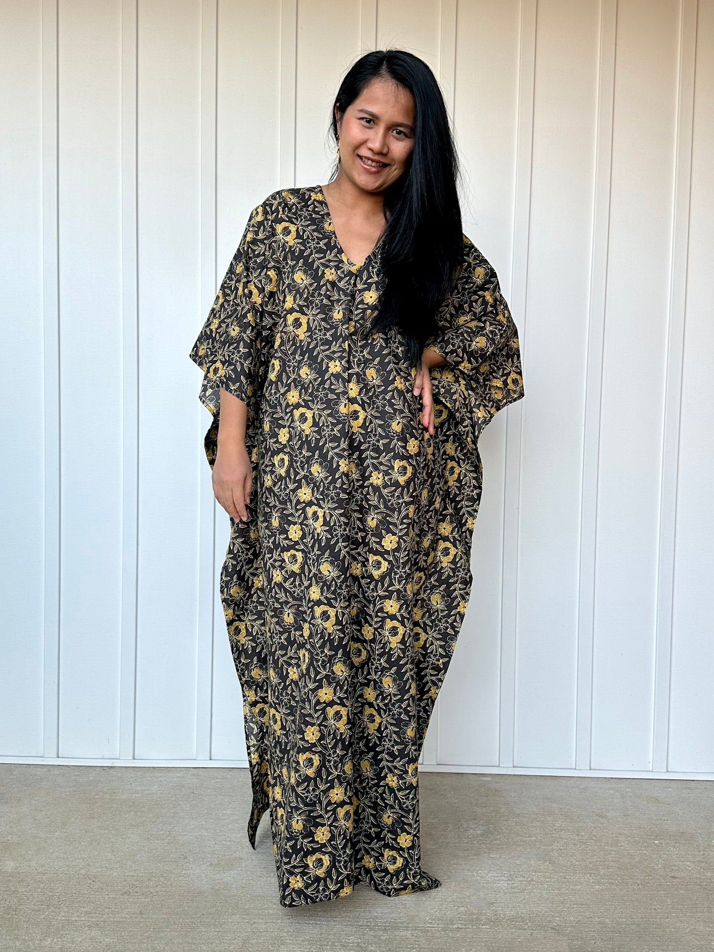 MALA handworks 56 Evelyn Kaftan in Black and Yellow Pattern