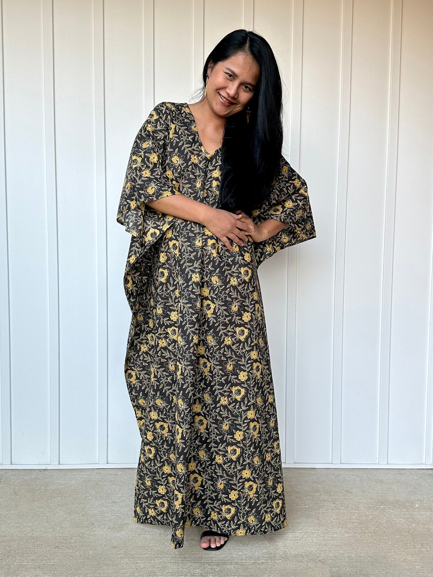 MALA handworks 56 Evelyn Kaftan in Black and Yellow Pattern
