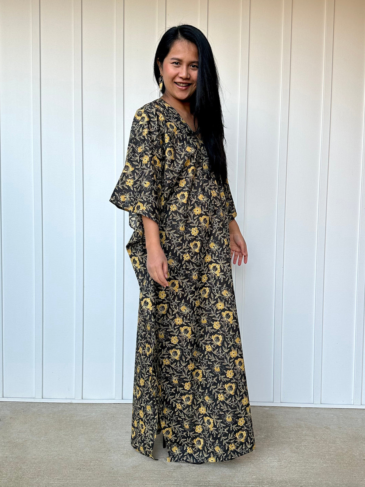 MALA handworks  56 Evelyn Kaftan in Black and Yellow Pattern