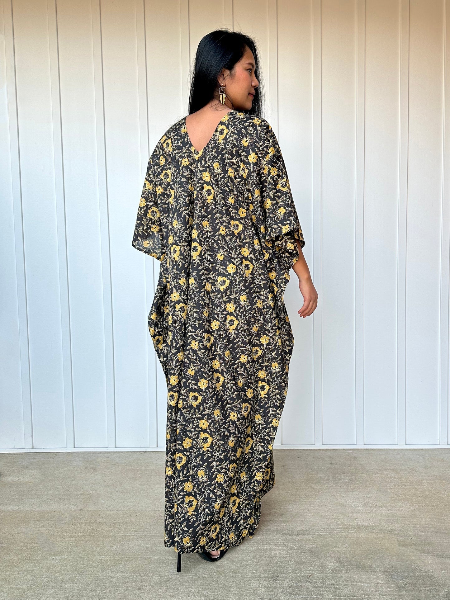 MALA handworks 56 Evelyn Kaftan in Black and Yellow Pattern