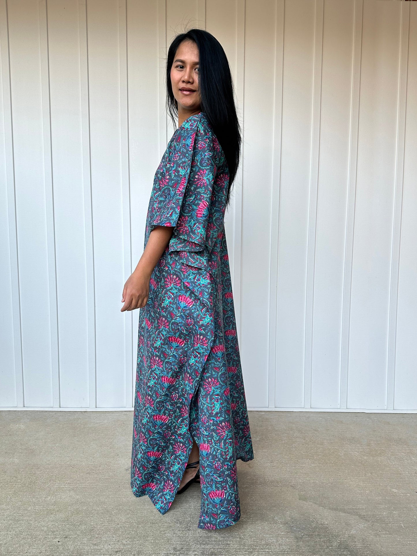 MALA handworks 56 Evelyn Kaftan in Blue and Floral Pattern