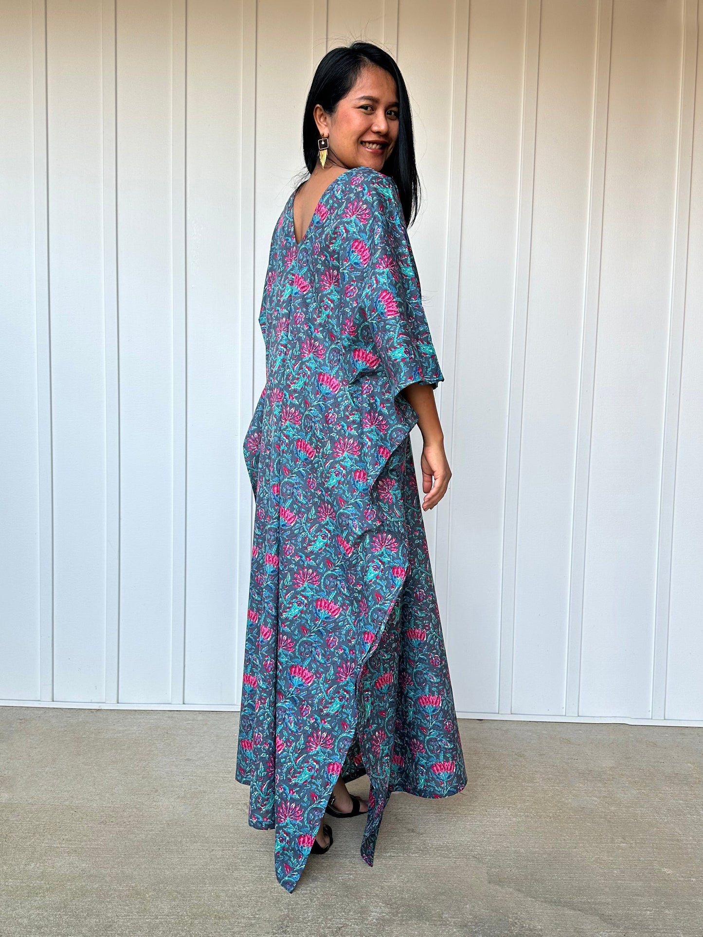 MALA handworks 56 Evelyn Kaftan in Blue and Floral Pattern