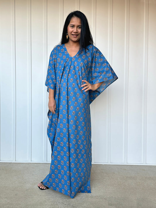 MALA handworks 56 Evelyn Kaftan in Blue and Floral Pattern