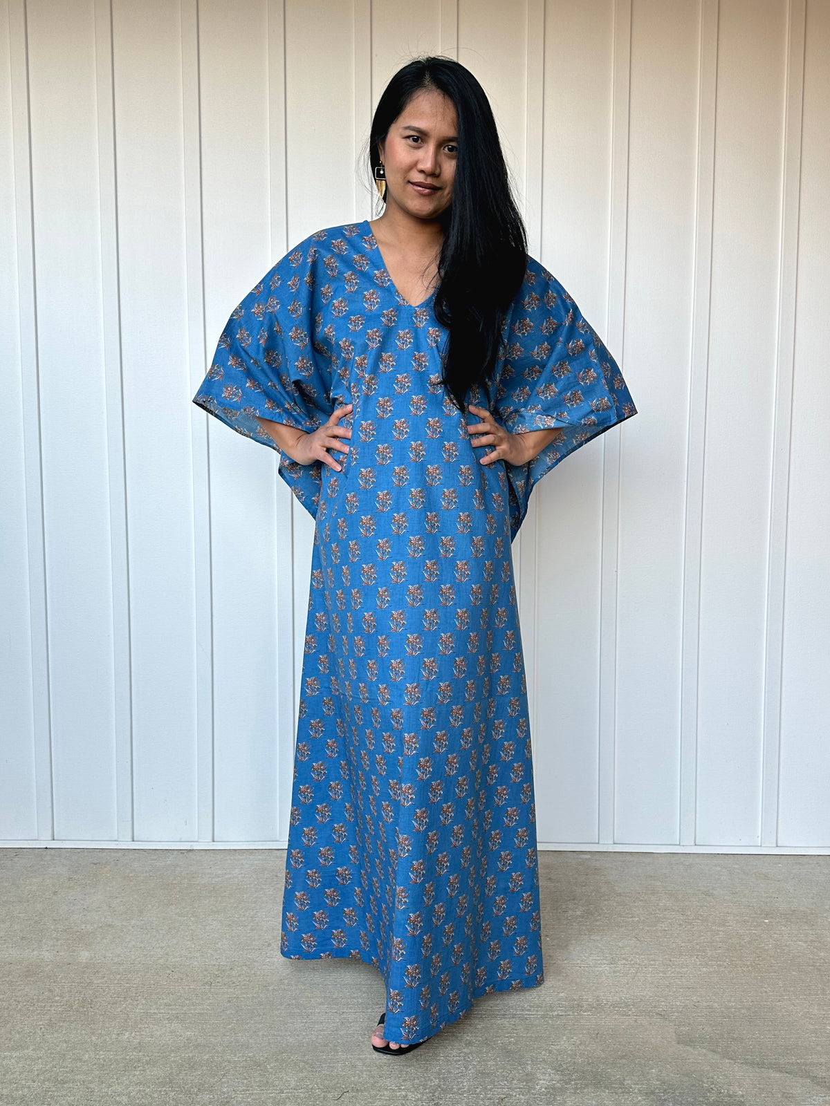 MALA handworks  56 Evelyn Kaftan in Blue and Floral Pattern