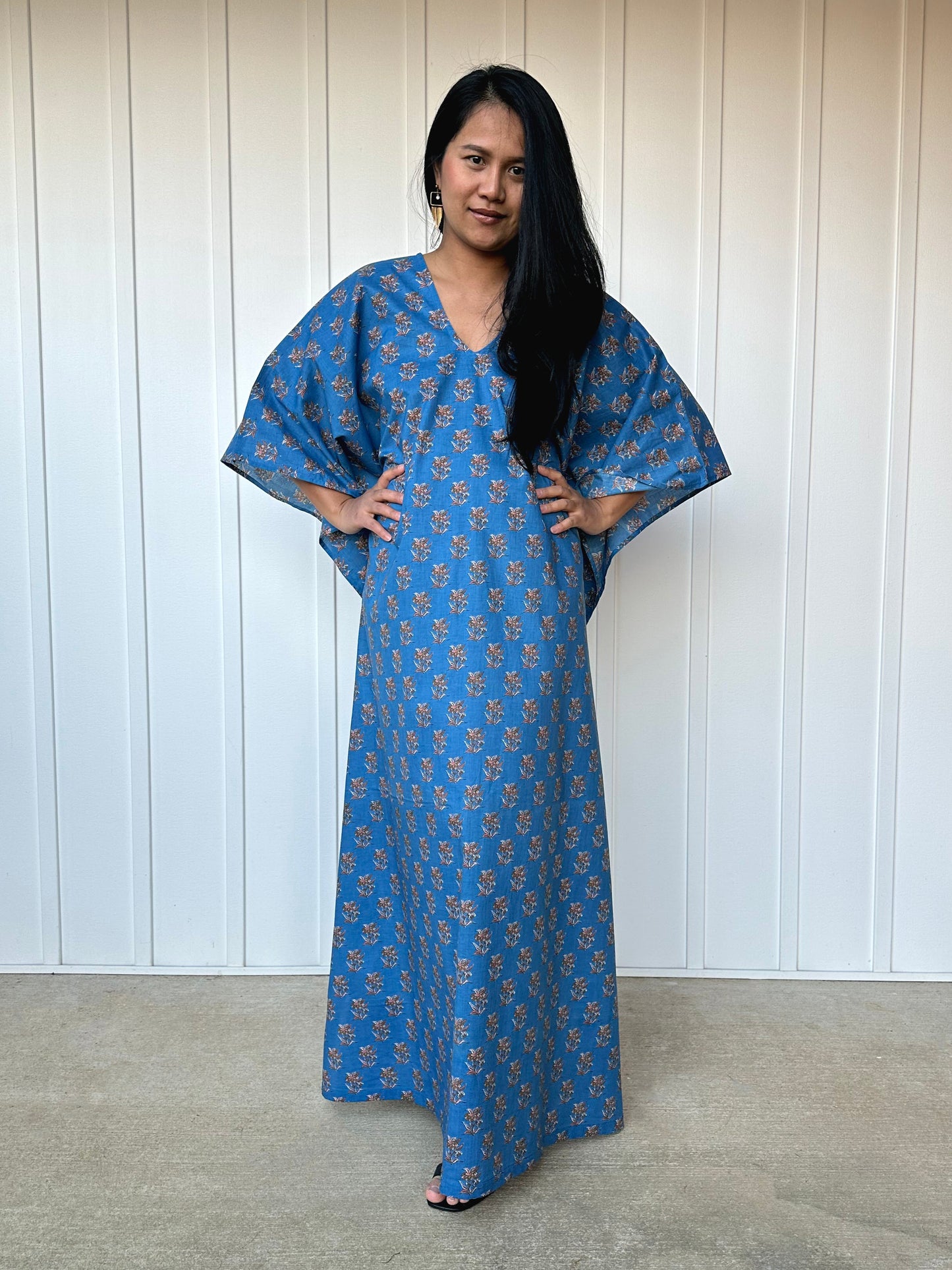 MALA handworks 56 Evelyn Kaftan in Blue and Floral Pattern