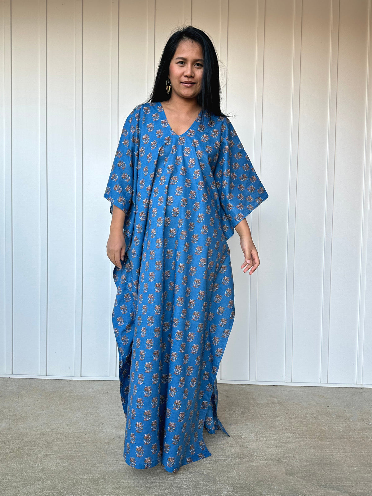 MALA handworks  56 Evelyn Kaftan in Blue and Floral Pattern