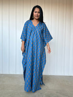 MALA handworks  56 Evelyn Kaftan in Blue and Floral Pattern