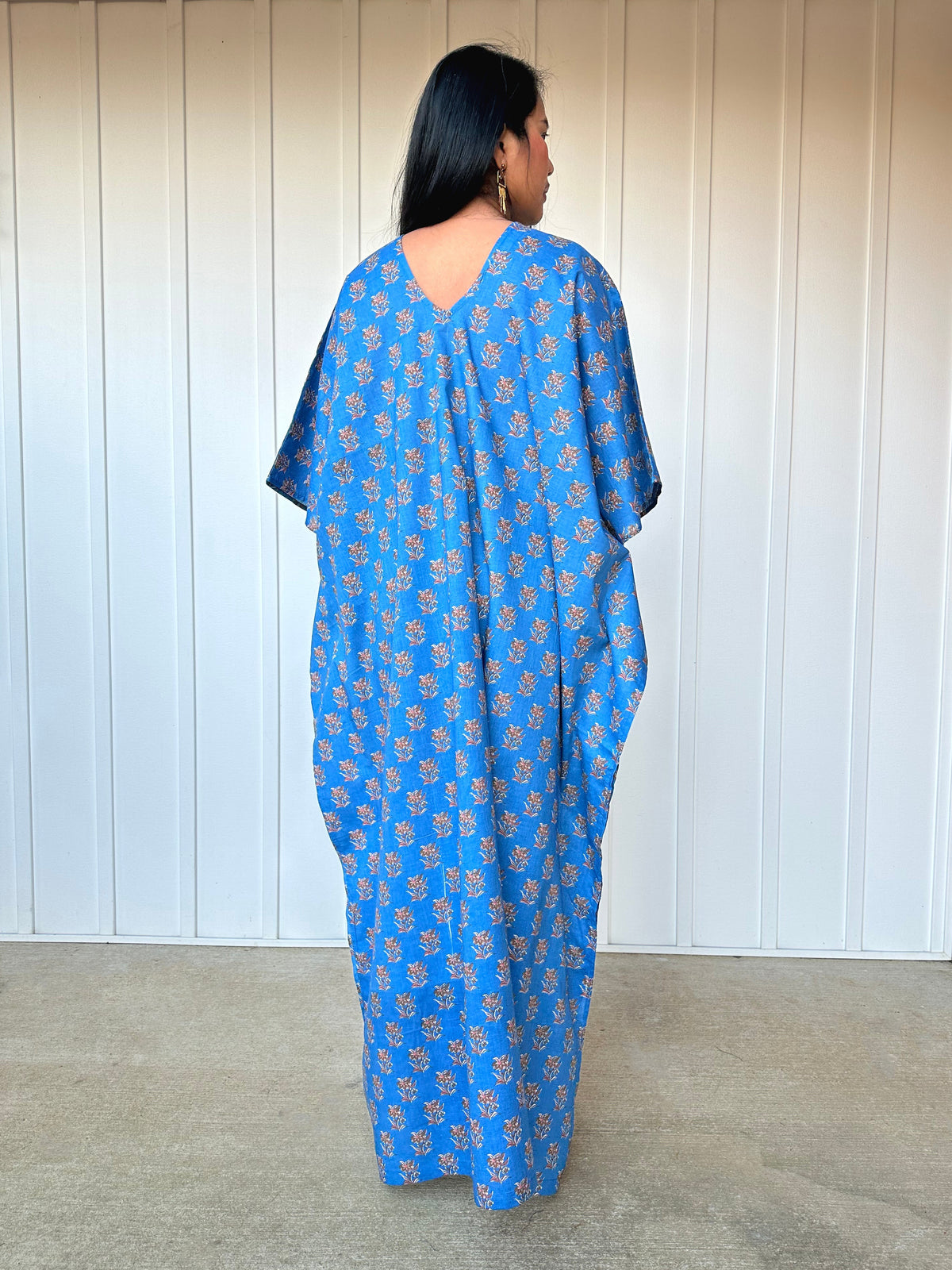 MALA handworks  56 Evelyn Kaftan in Blue and Floral Pattern