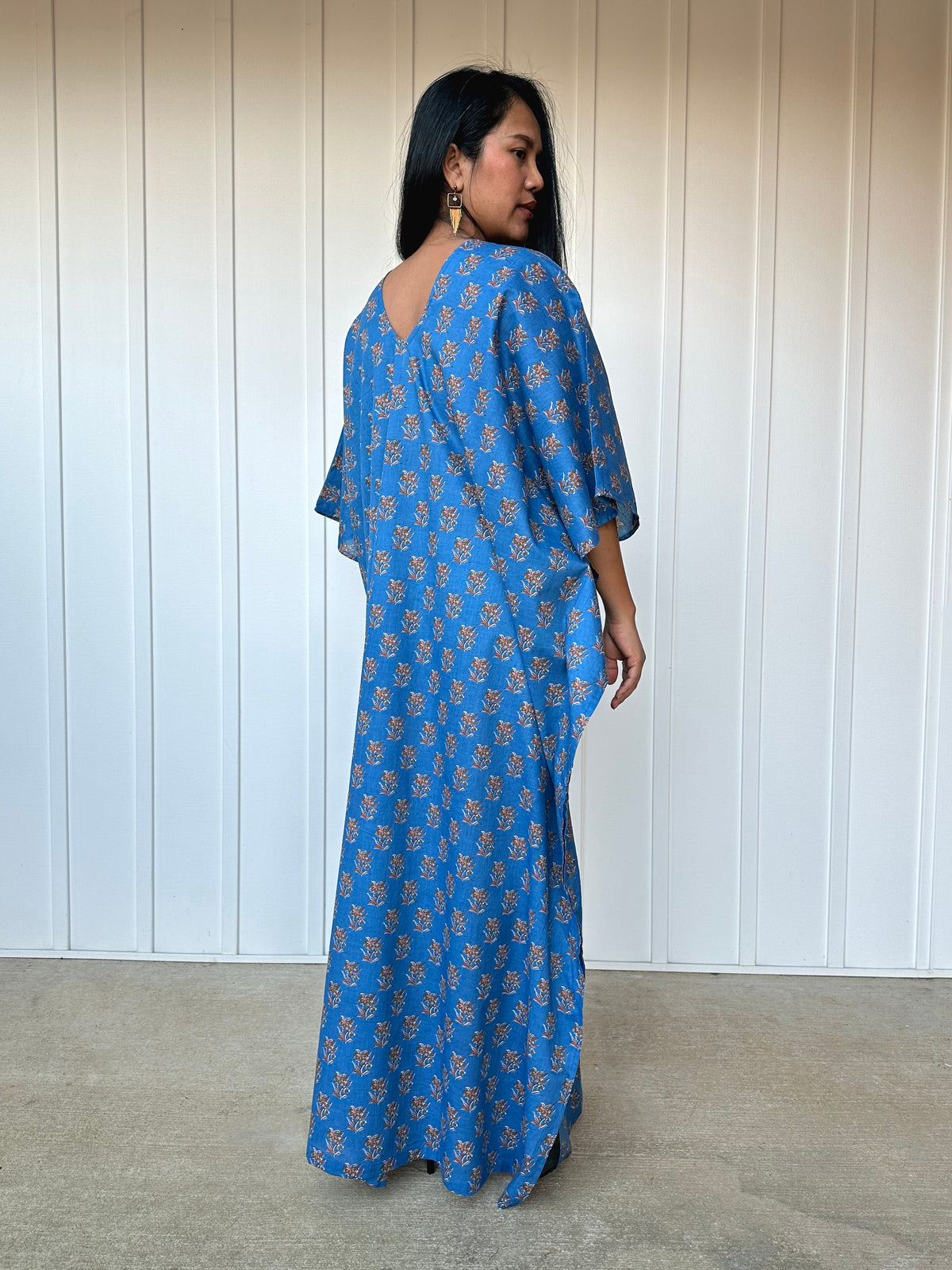 MALA handworks  56 Evelyn Kaftan in Blue and Floral Pattern