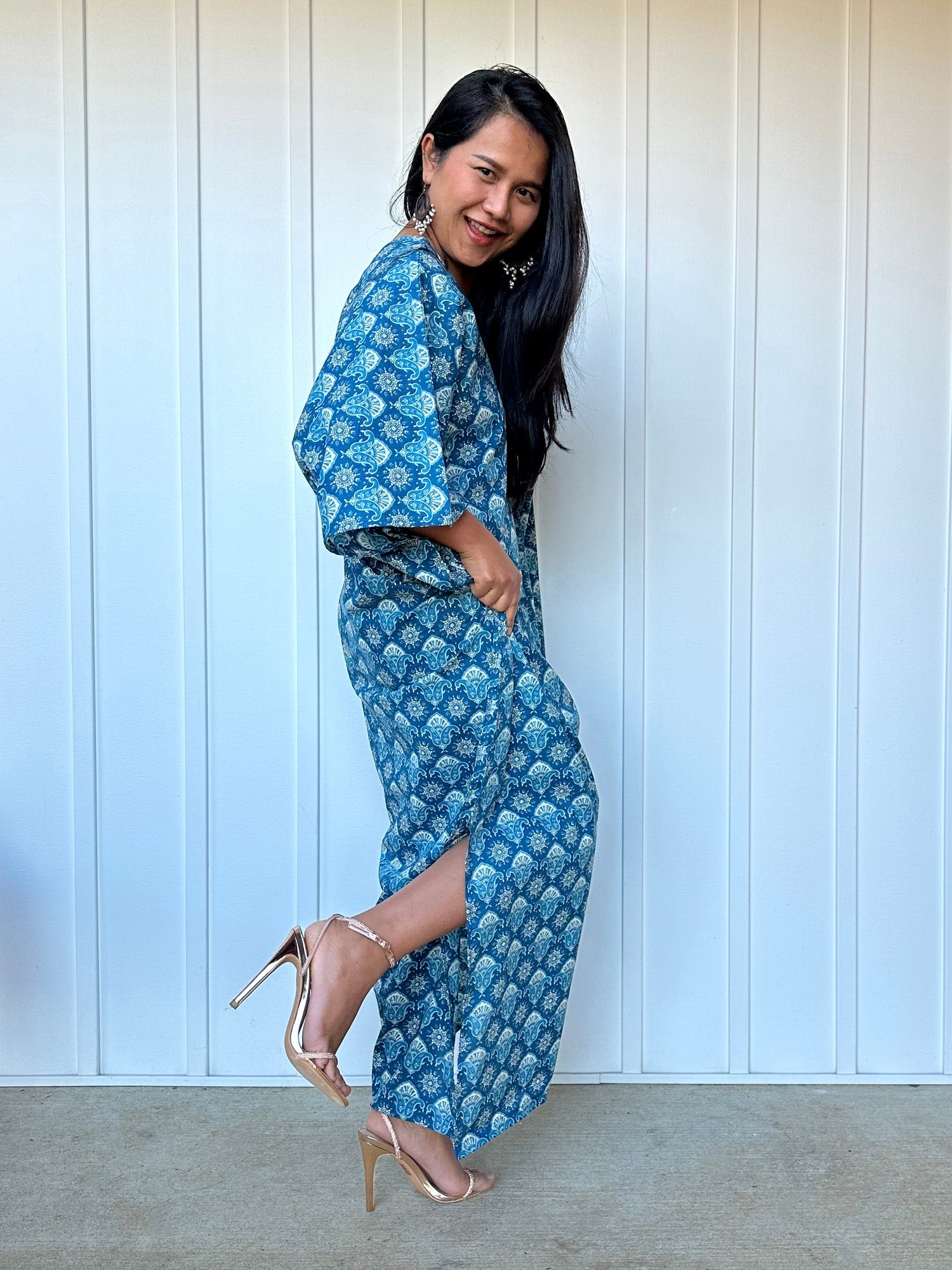 MALA handworks  Evelyn Kaftan in Blue Pattern