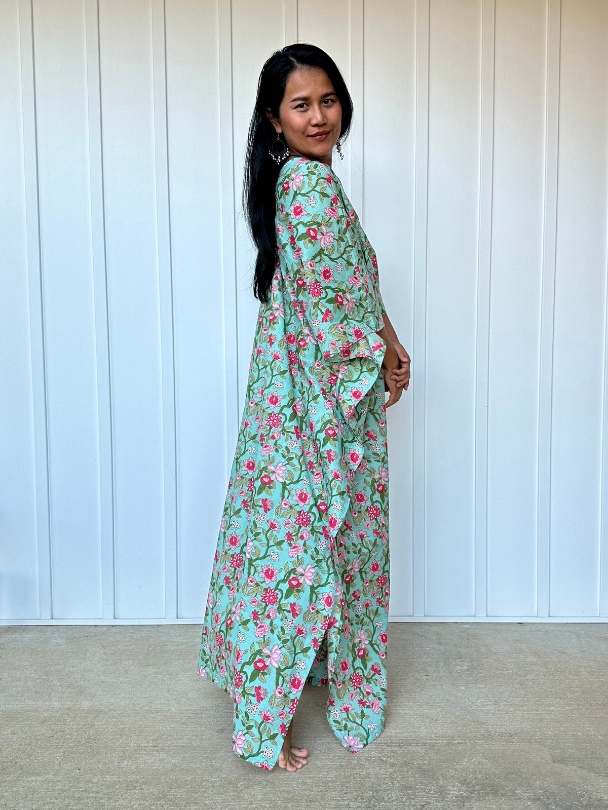 MALA handworks Evelyn Kaftan in Green and Floral Pattern