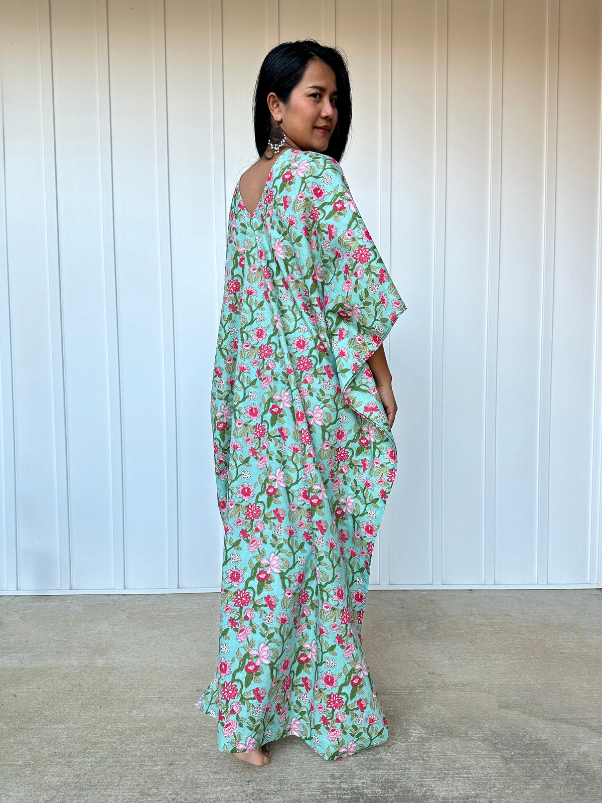 MALA handworks Evelyn Kaftan in Green and Floral Pattern