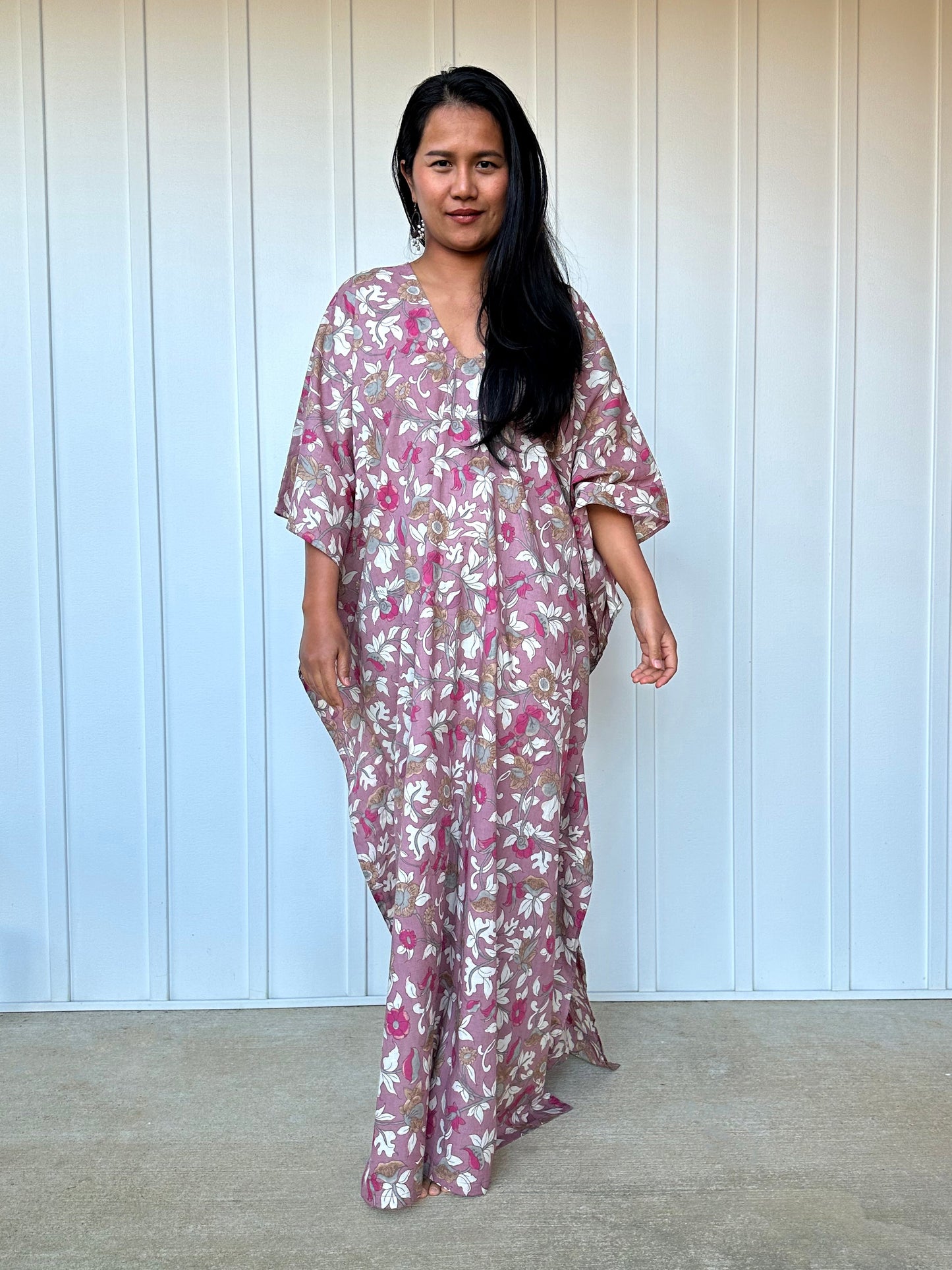 MALA handworks Evelyn Kaftan in Lavender and Floral Pattern