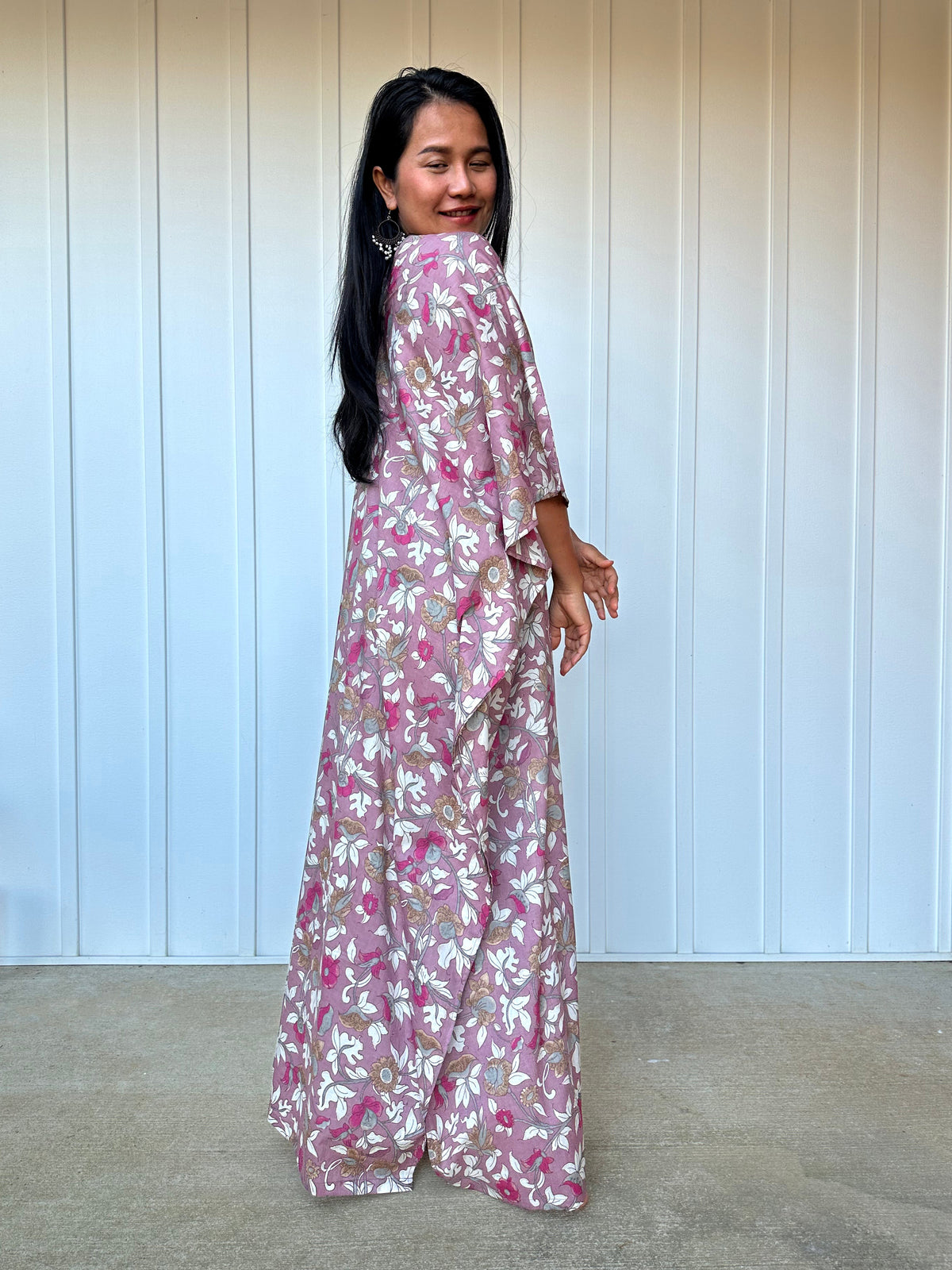 MALA handworks  Evelyn Kaftan in Lavender and Floral Pattern