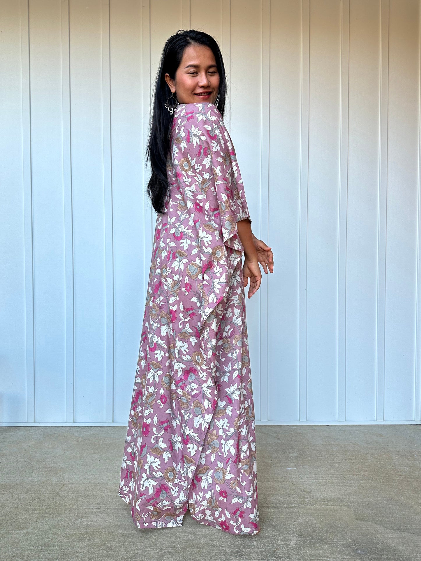 MALA handworks Evelyn Kaftan in Lavender and Floral Pattern
